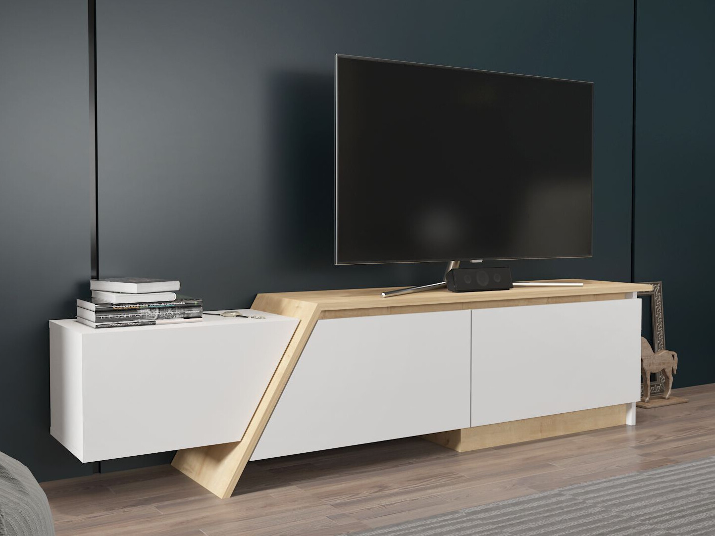 TV komoda Asheboro 219 (Belo + Svetli javor)