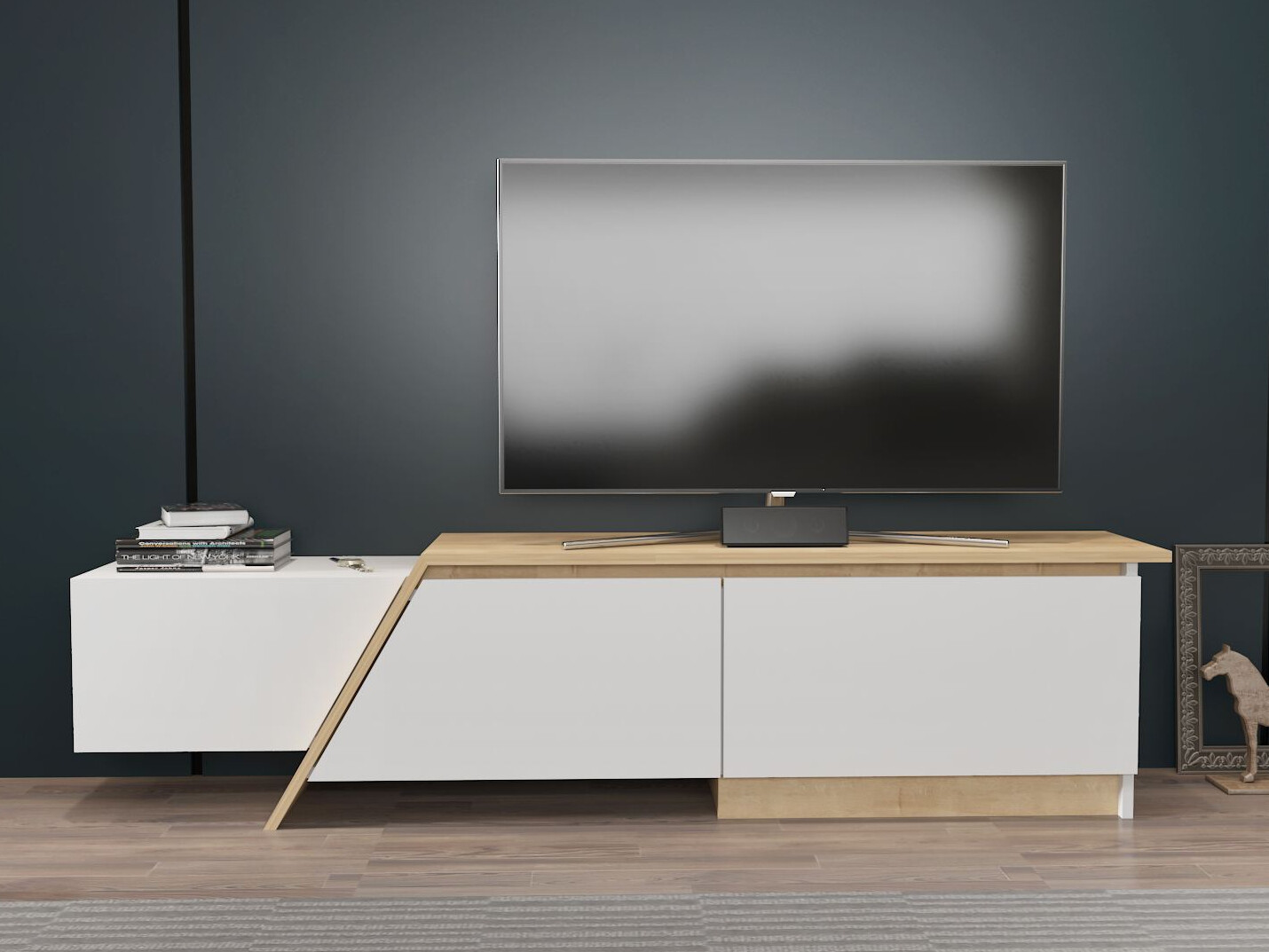 TV komoda Asheboro 219 (Belo + Svetli javor)