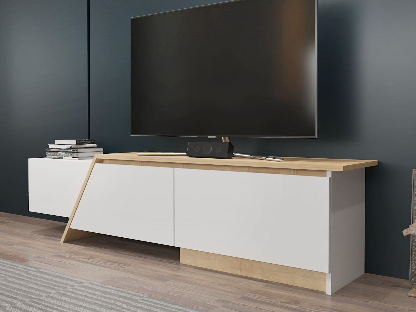 TV komoda Asheboro 219 (Belo + Svetli javor)