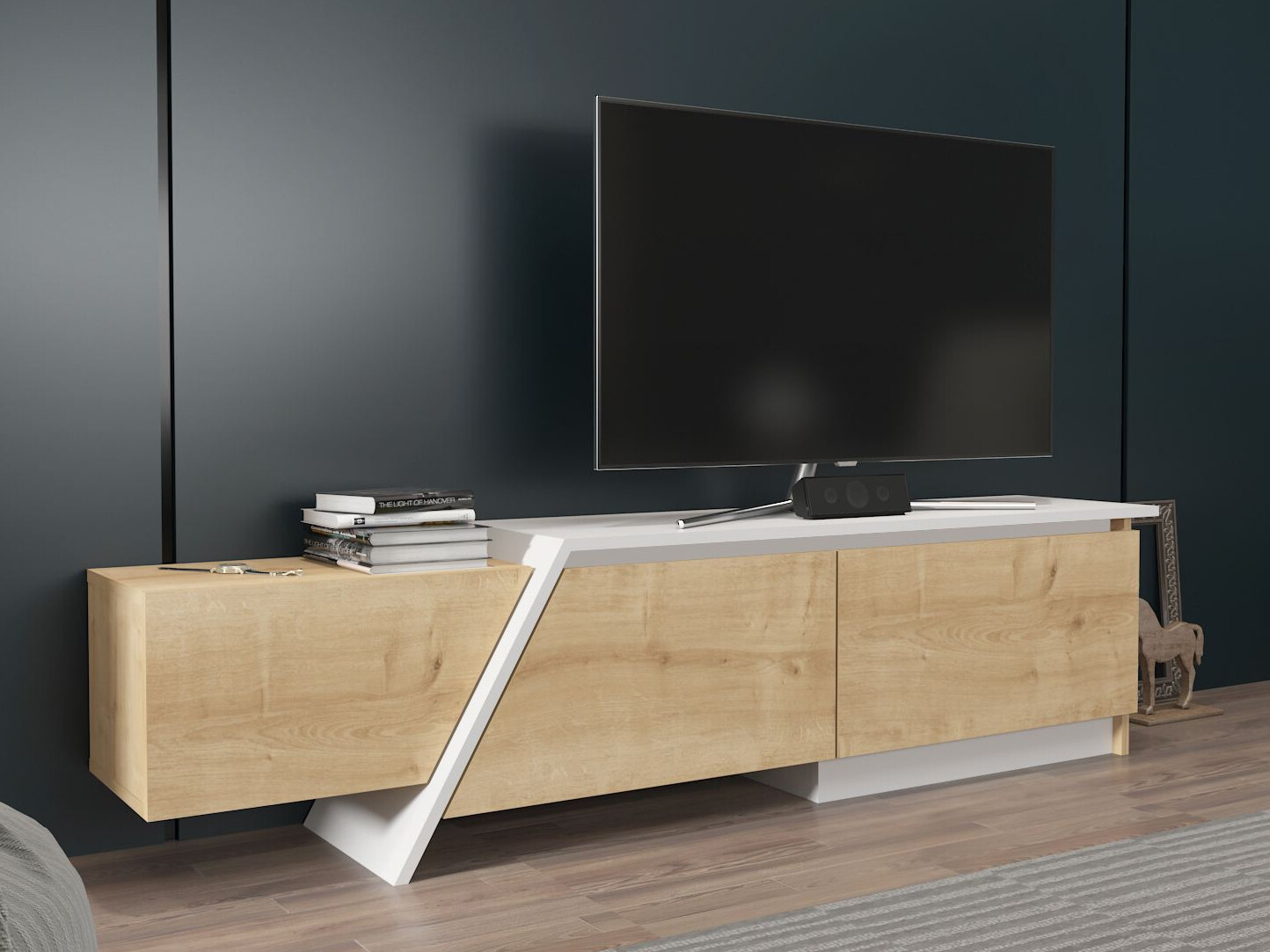 TV komoda Asheboro 219 (Svetli javor + Belo)