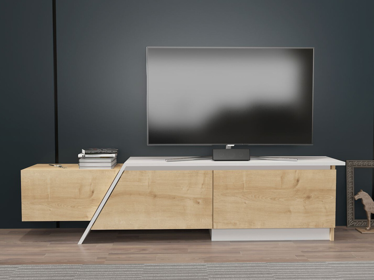 TV komoda Asheboro 219 (Svetli javor + Belo)