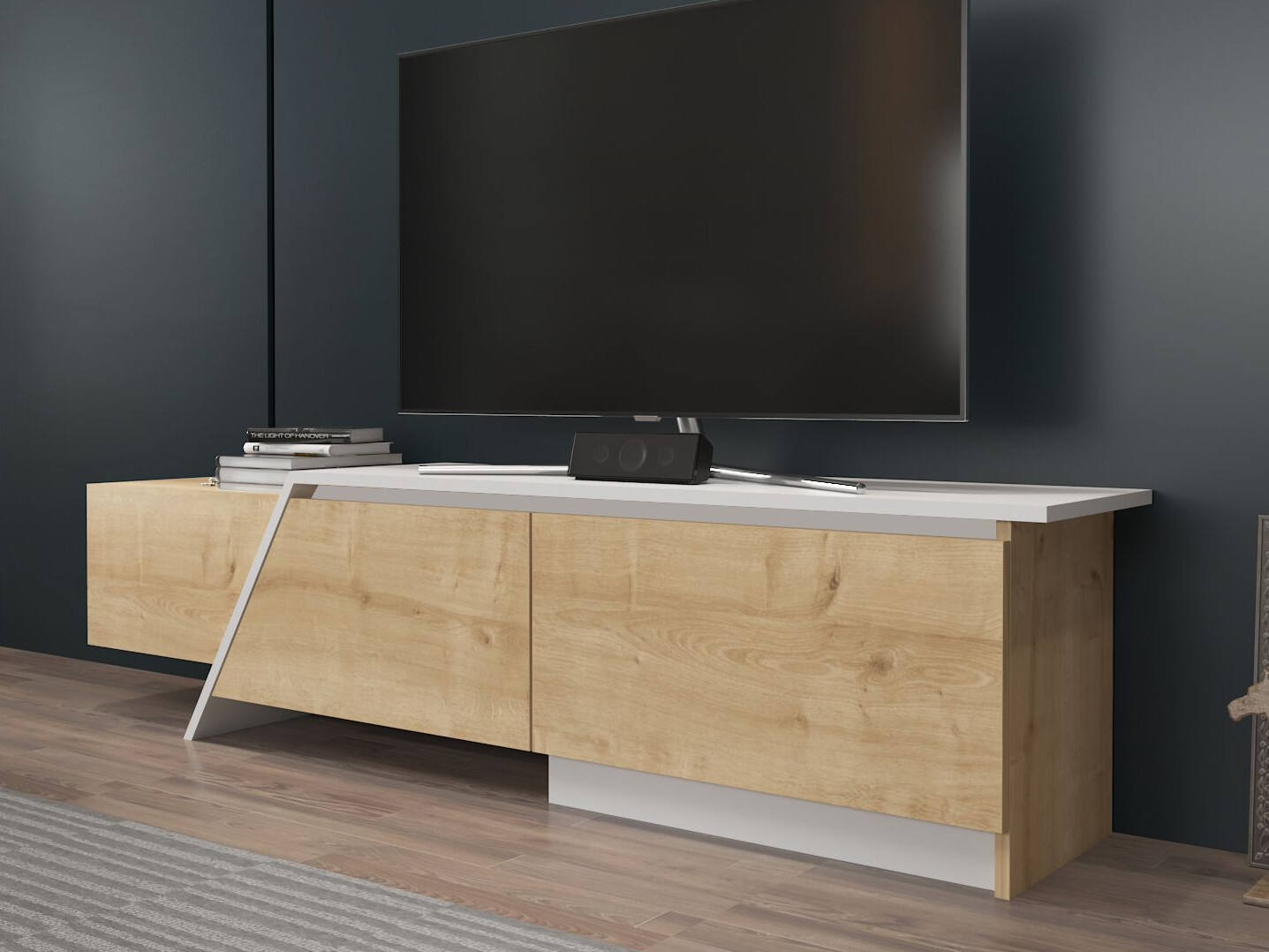 TV komoda Asheboro 219 (Svetli javor + Belo)