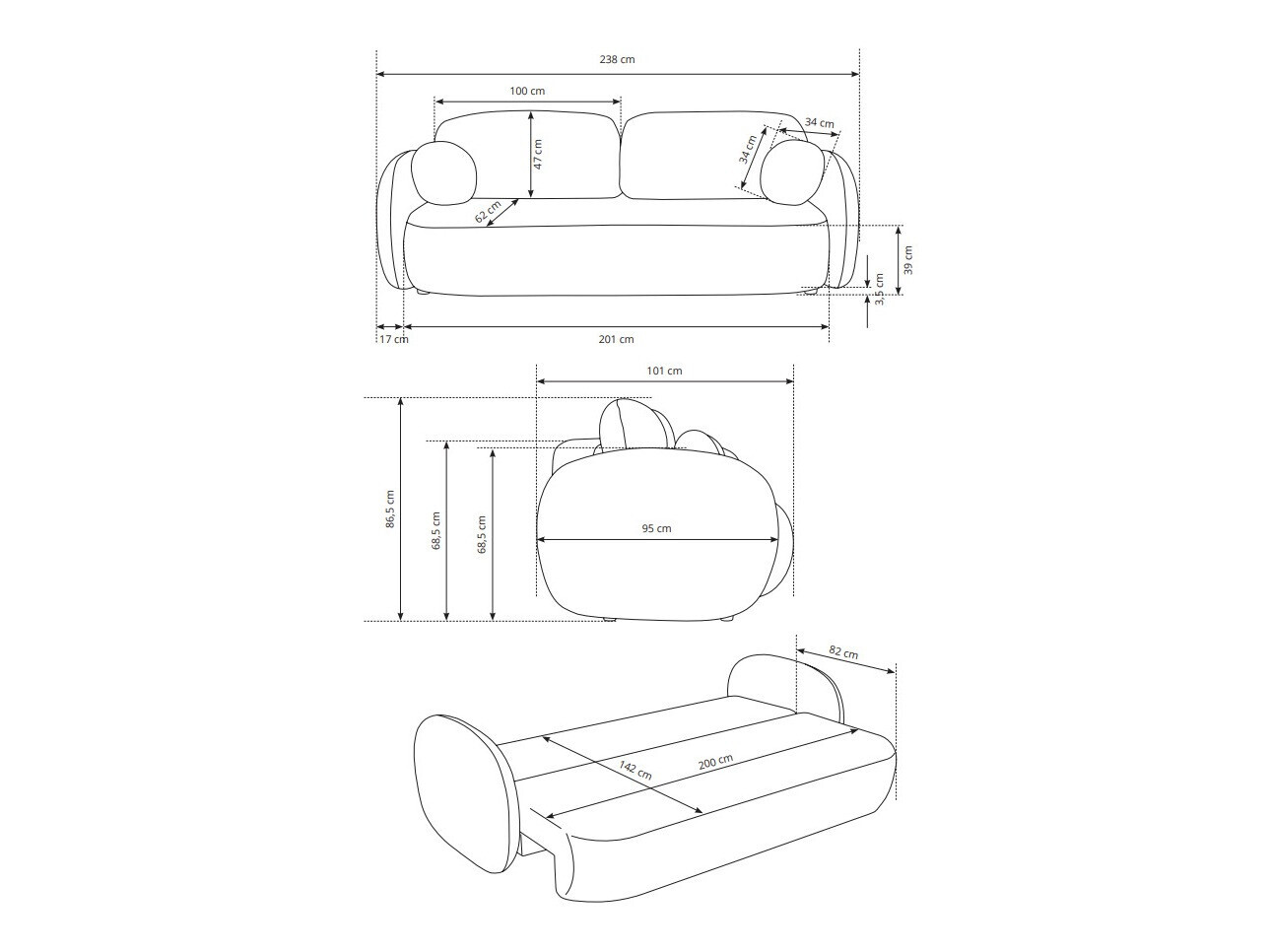 Sofa na razvlačenje Kingston 139 (Aragon 39)