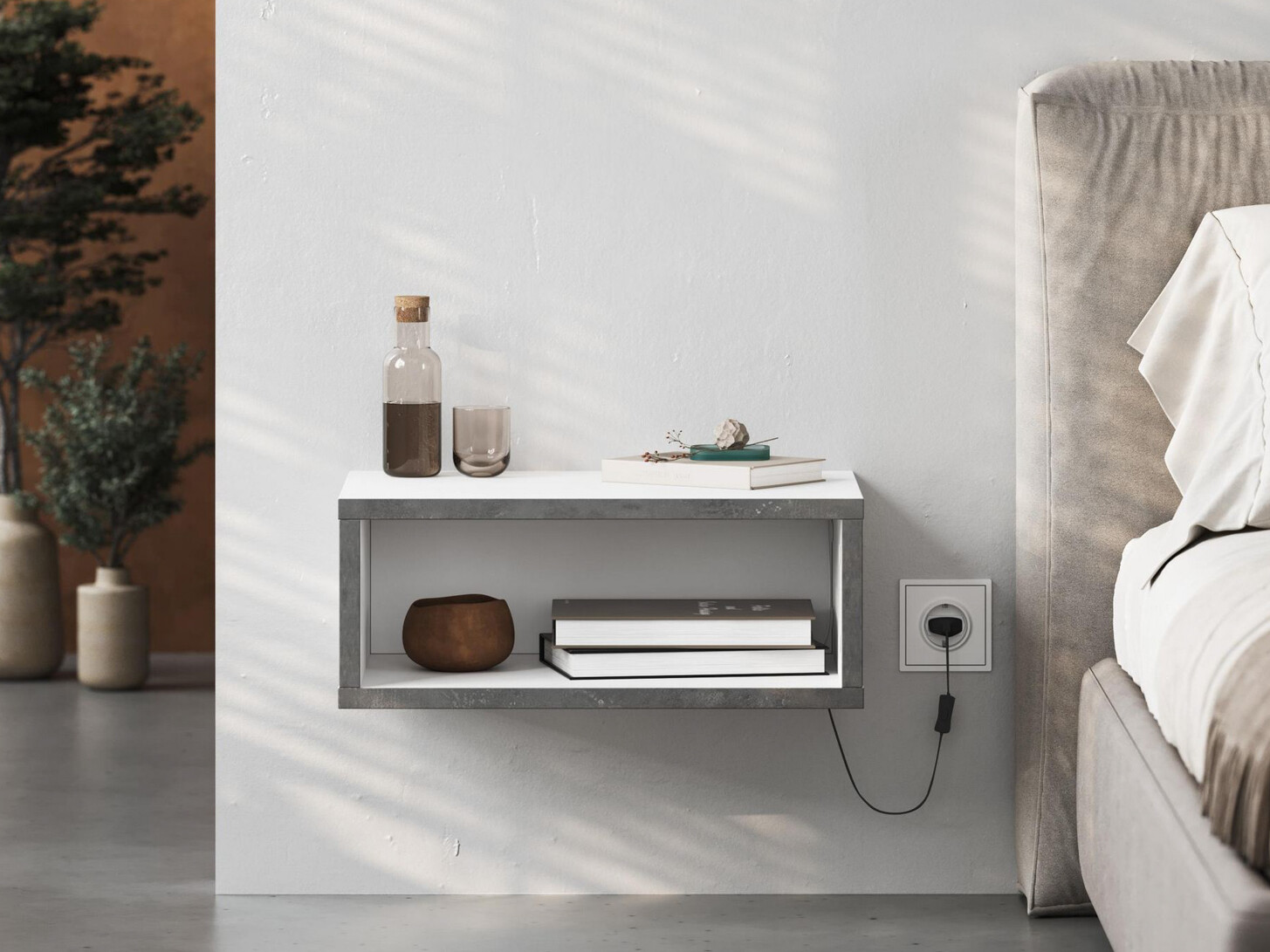Noćni ormarić Kailua 2806 (Belo + Sivo)