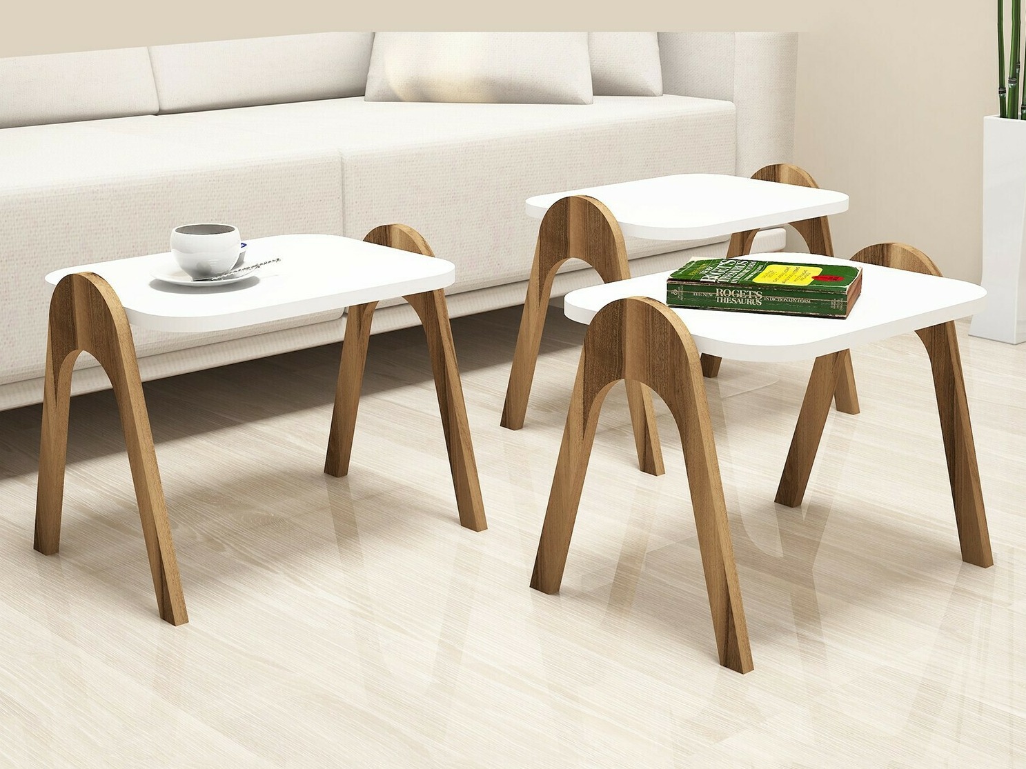 Set pomoćnih stočića Kailua 1621 (Orah + Belo)