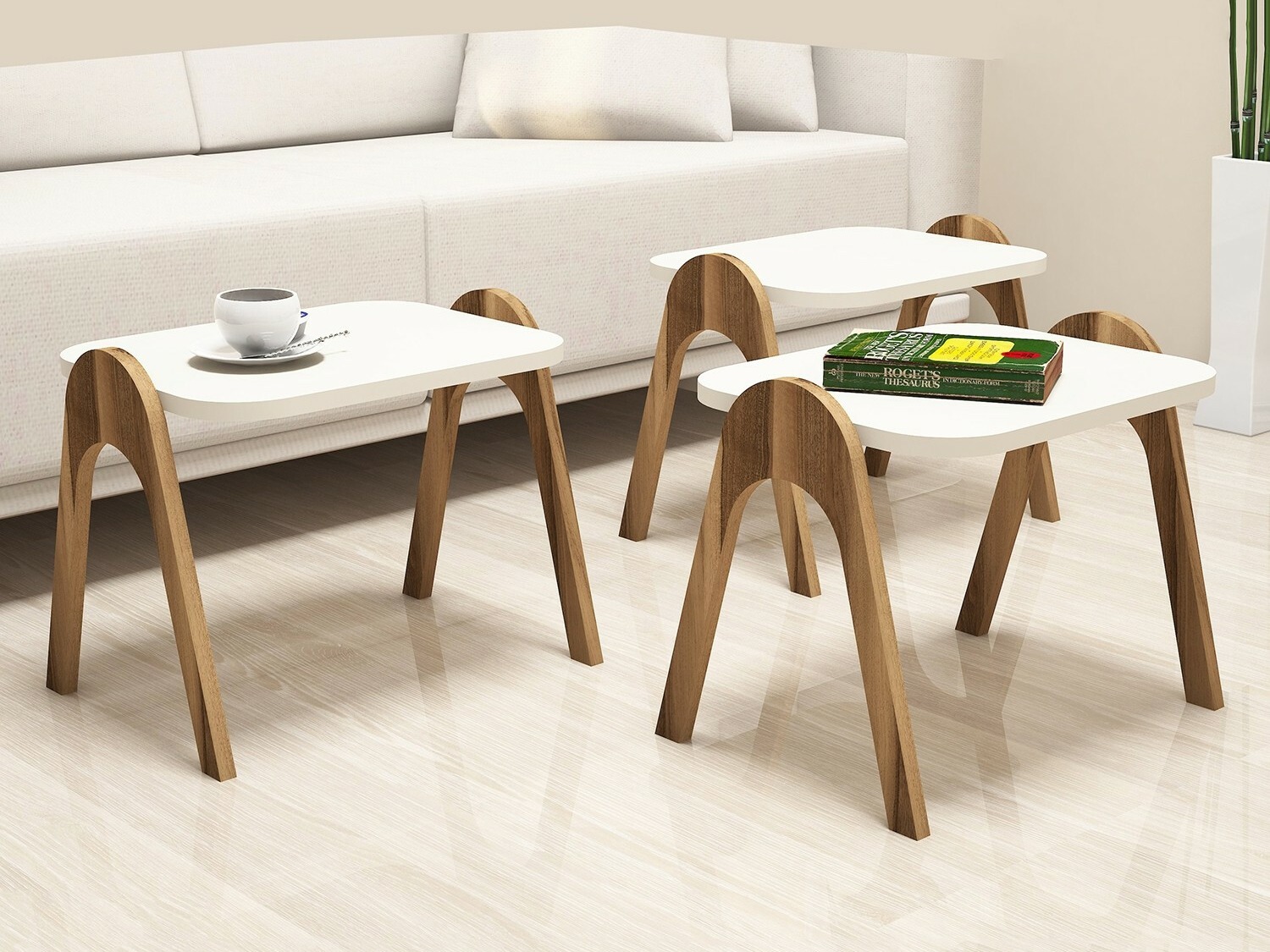 Set pomoćnih stočića Kailua 1621 (Orah + Krem)