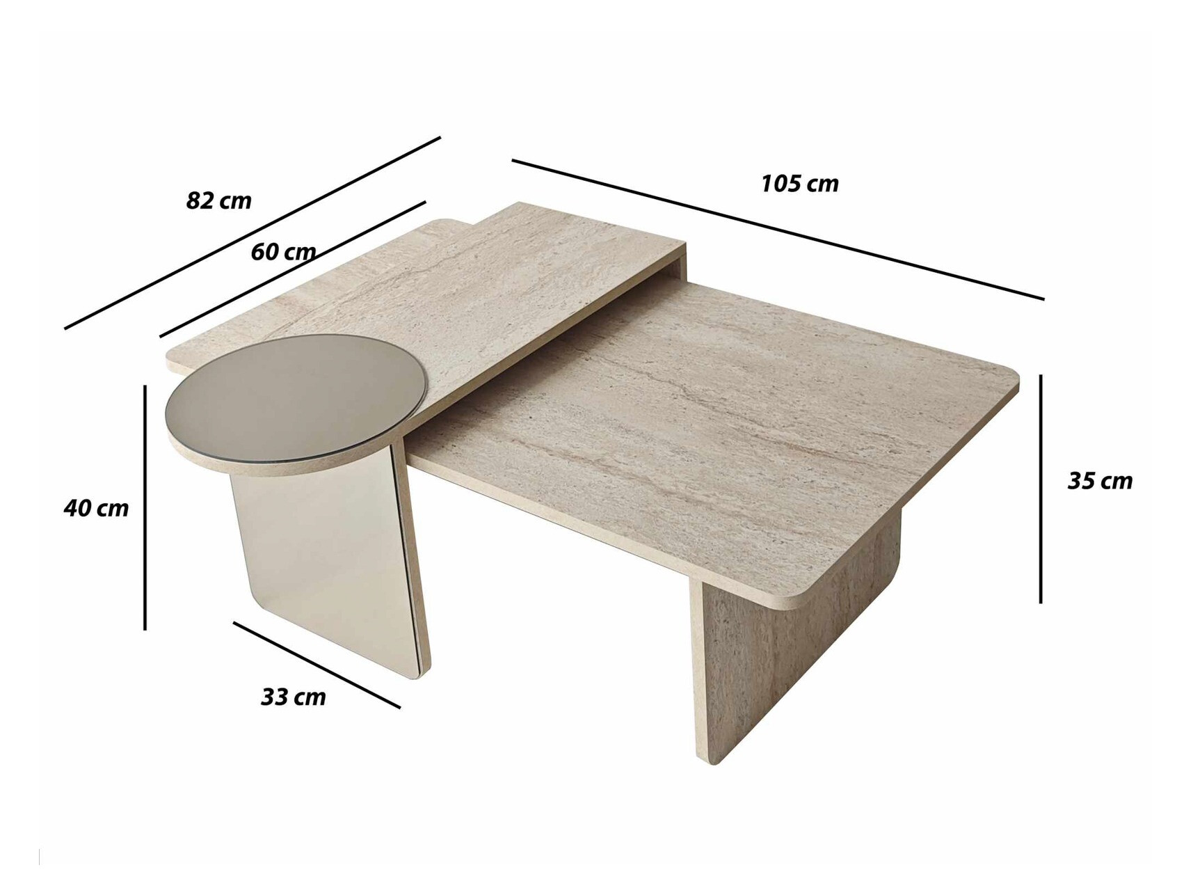Set stočića za kafu Kailua 2822 (Svetli travertin)