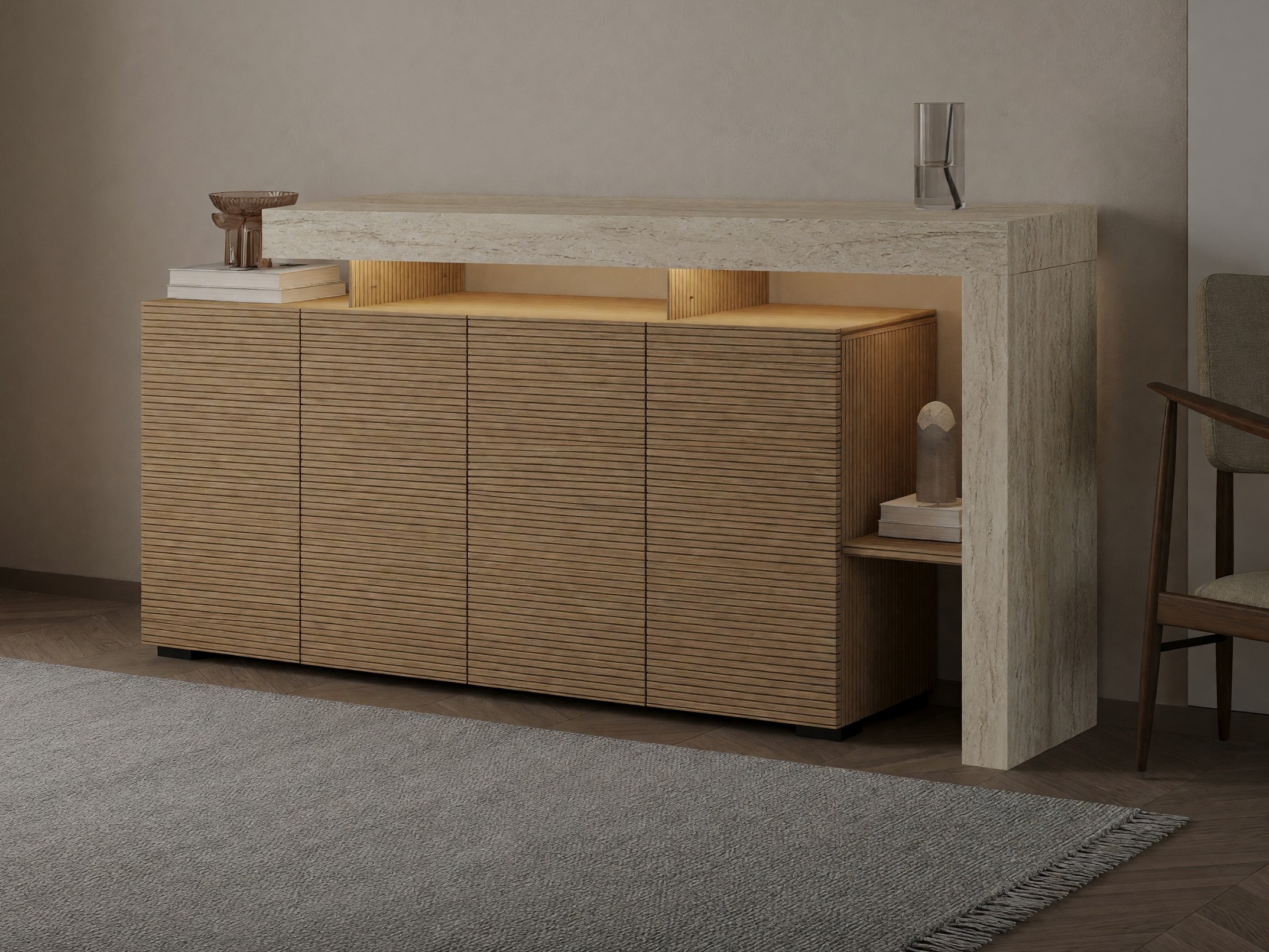 Ormarić Kailua 2825 (Hrast + Svetli travertin)