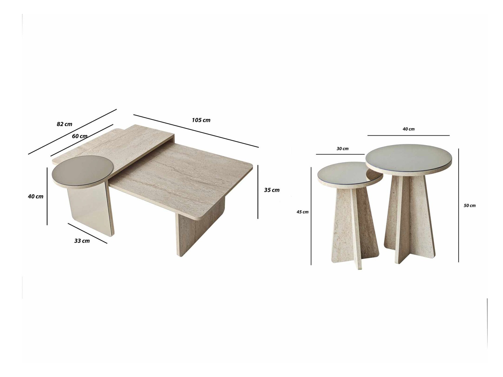 Set stočića za kafu Kailua 2823 (Svetli travertin)