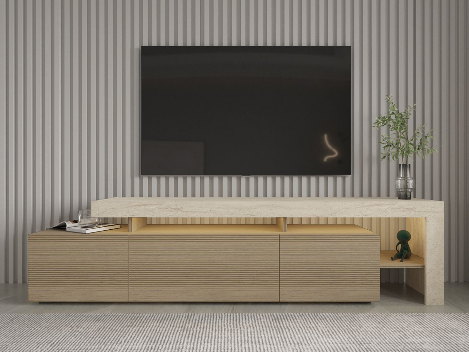 TV komoda Kailua 292 (Hrast + Svetli travertin)
