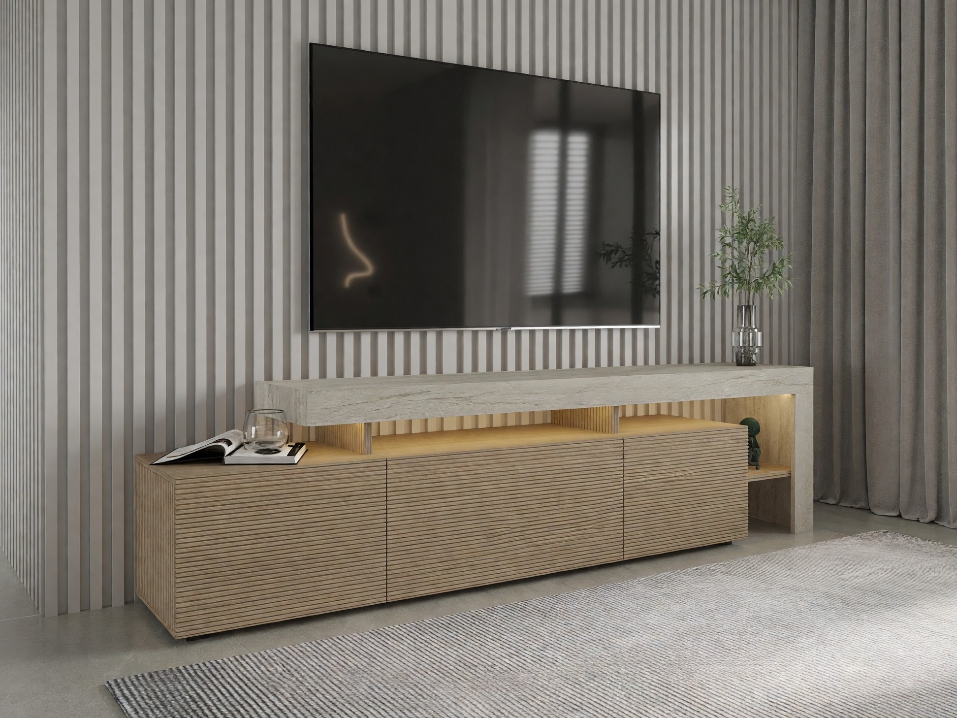 TV komoda Kailua 292 (Hrast + Svetli travertin)