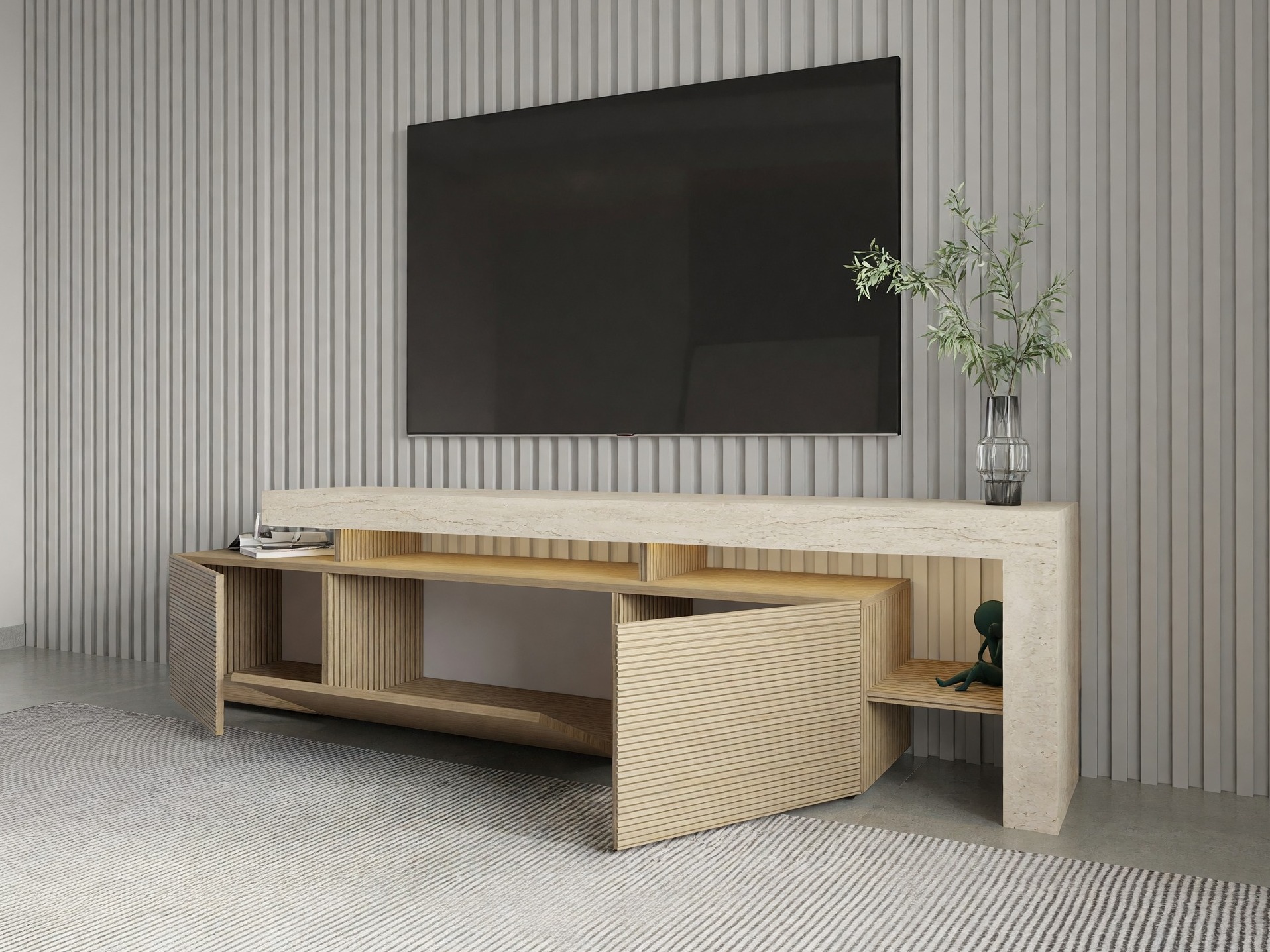 TV komoda Kailua 292 (Hrast + Svetli travertin)