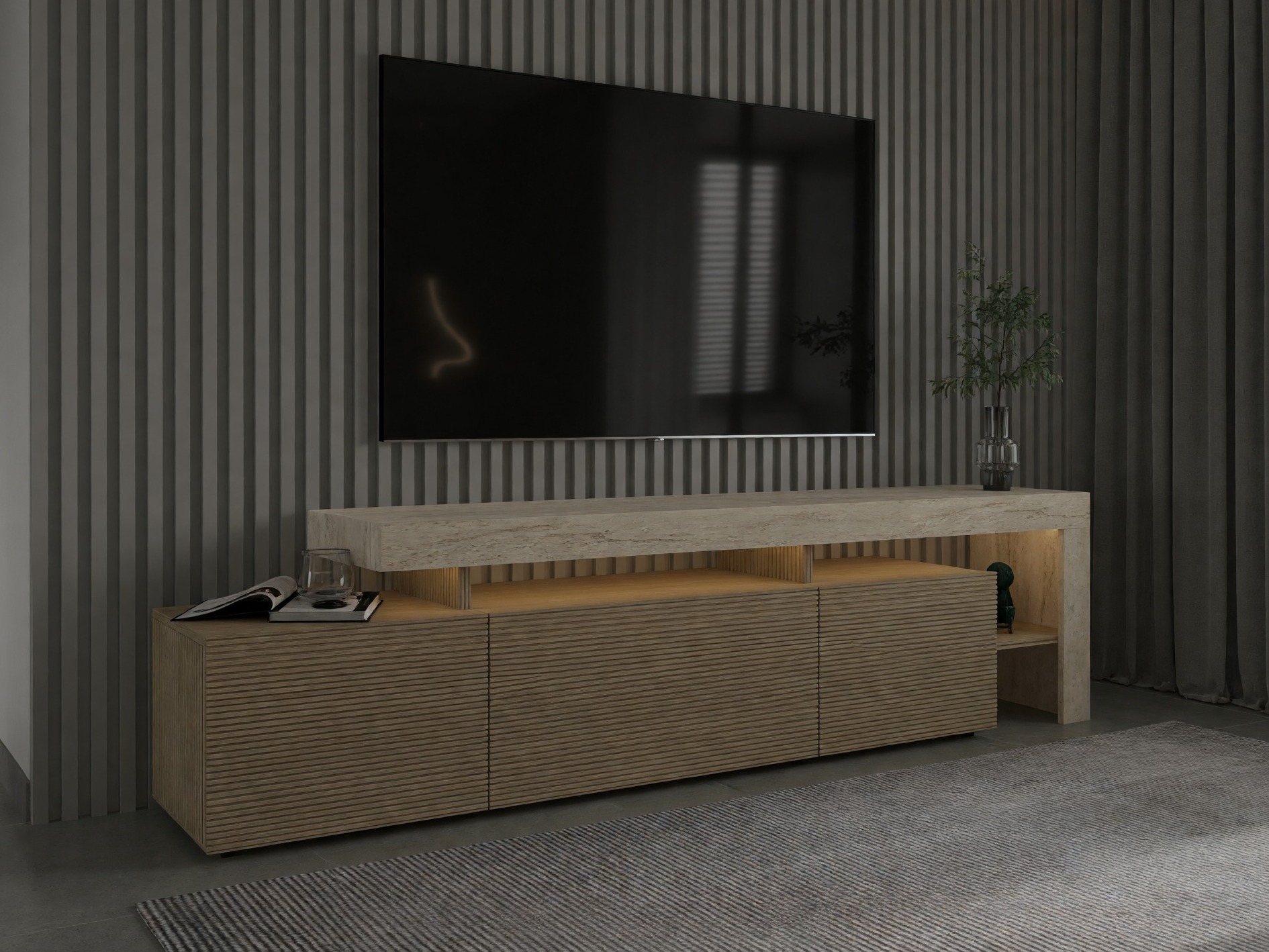 TV komoda Kailua 292 (Hrast + Svetli travertin)