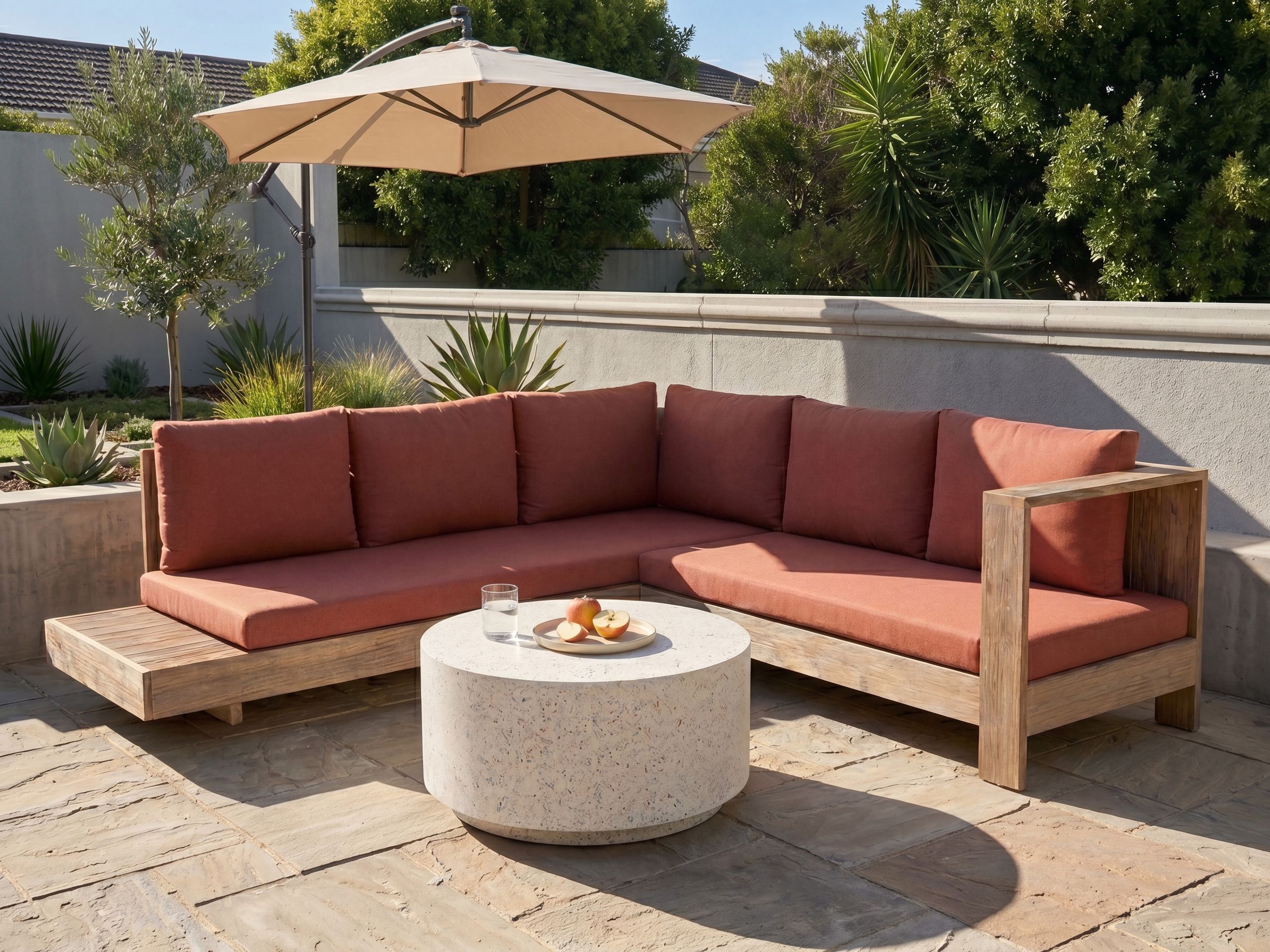 Baštenska sofa Berwyn 2548 (Crvena + Akacija)