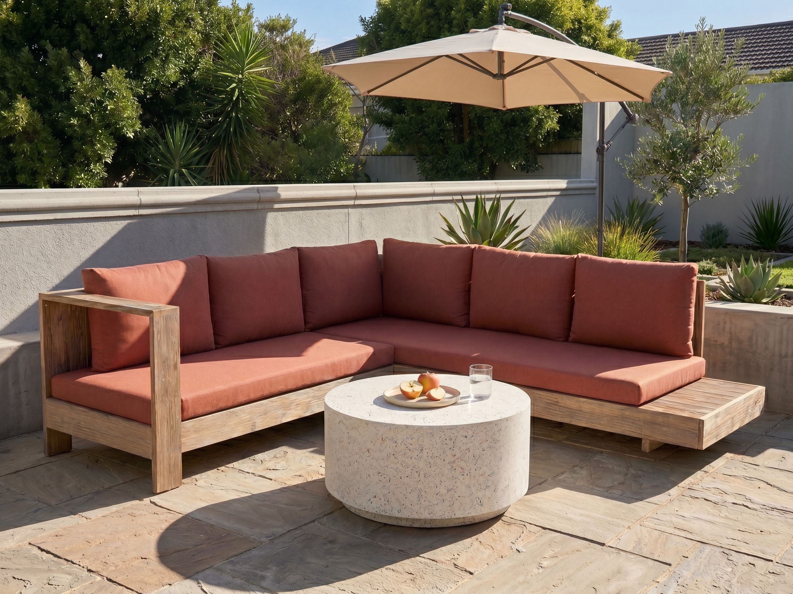 Baštenska sofa Berwyn 2548 (Crvena + Akacija)