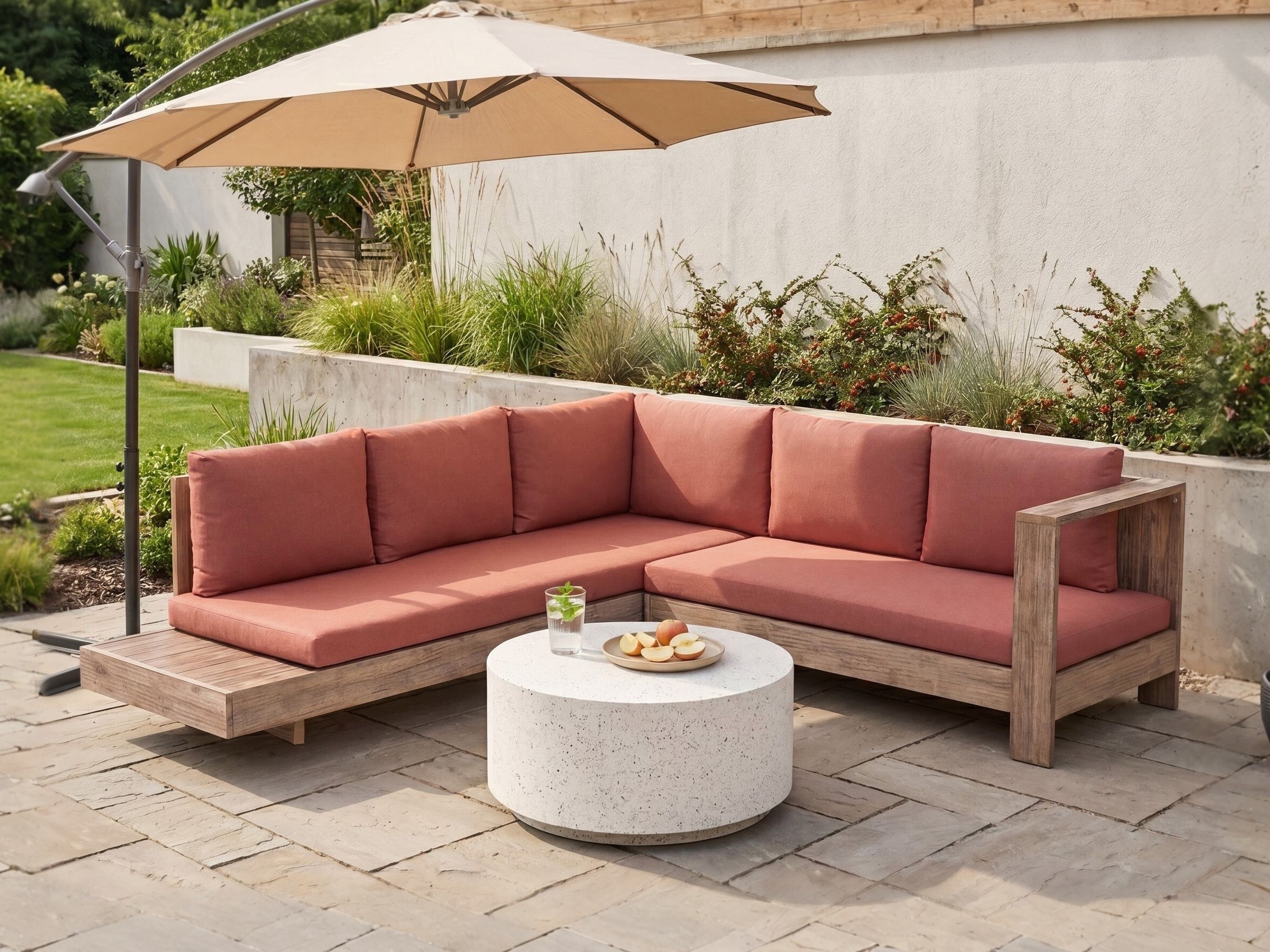 Baštenska sofa Berwyn 2548 (Crvena + Akacija)