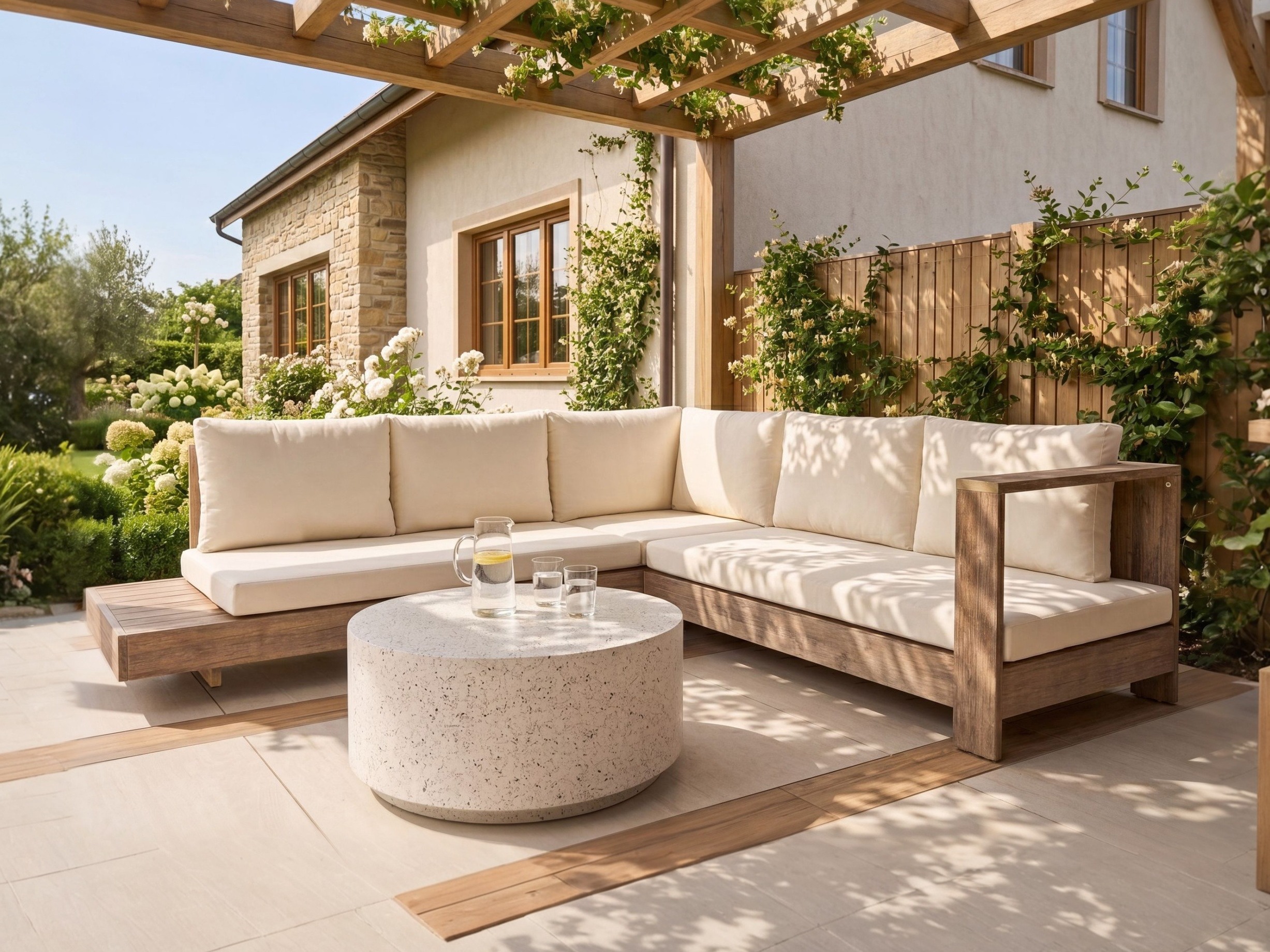 Baštenska sofa Berwyn 2548 (Belo + Akacija)