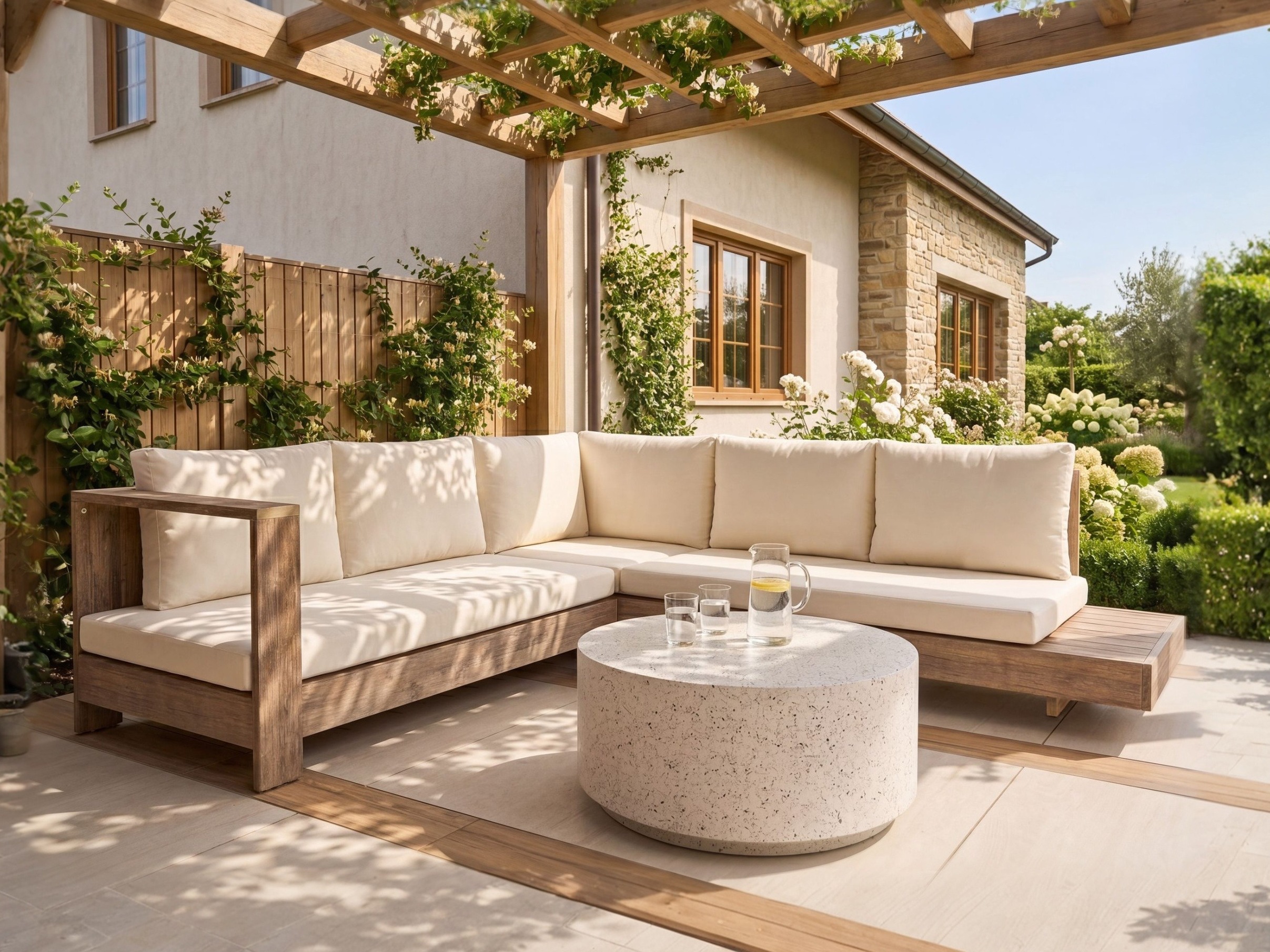 Baštenska sofa Berwyn 2548 (Belo + Akacija)