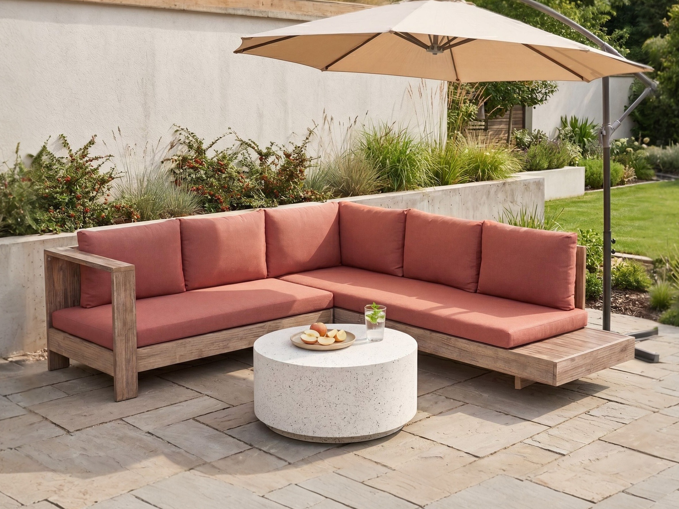 Baštenska sofa Berwyn 2548 (Crvena + Akacija)