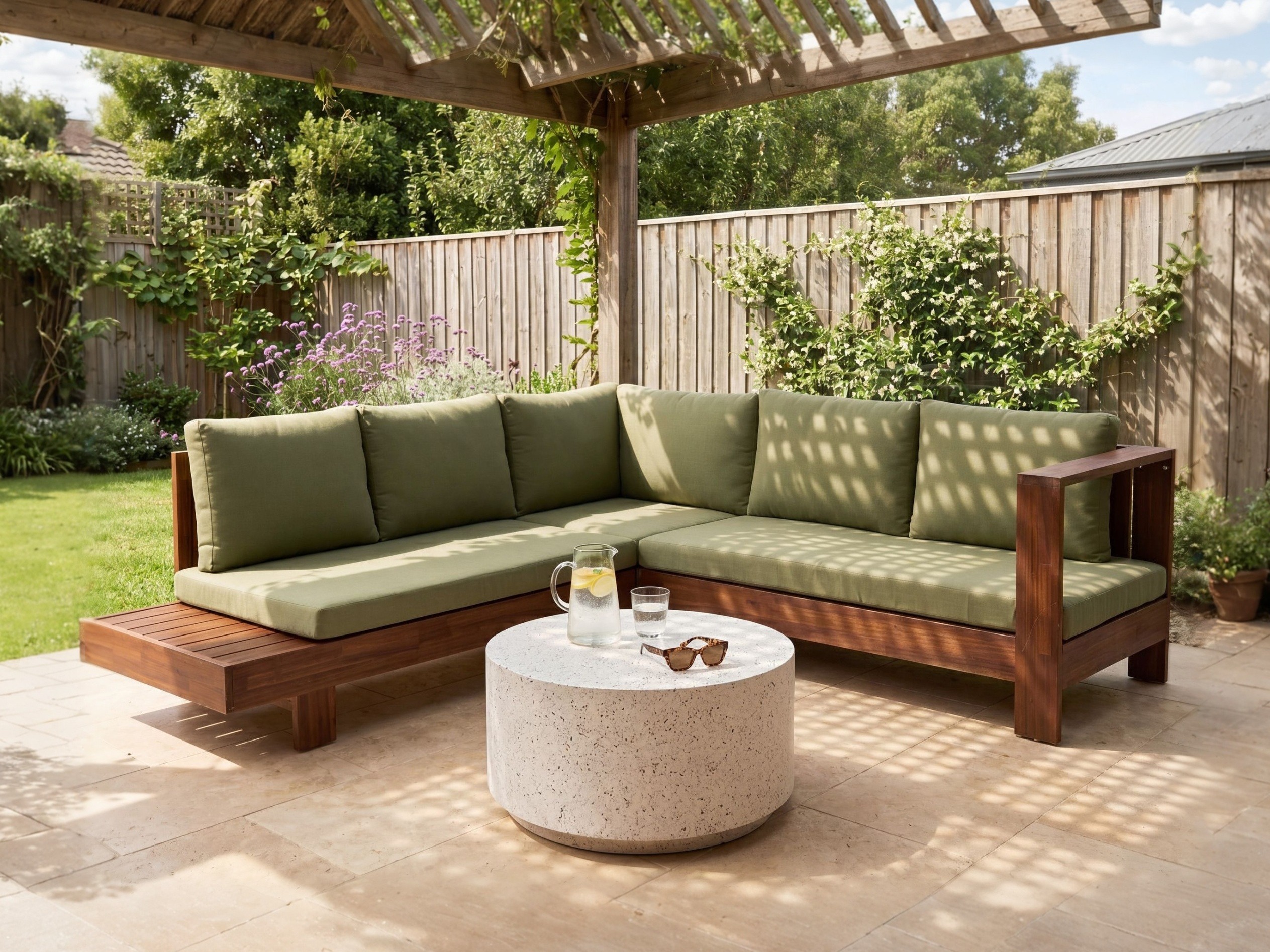 Baštenska sofa Berwyn 2548 (Zelena + Akacija)