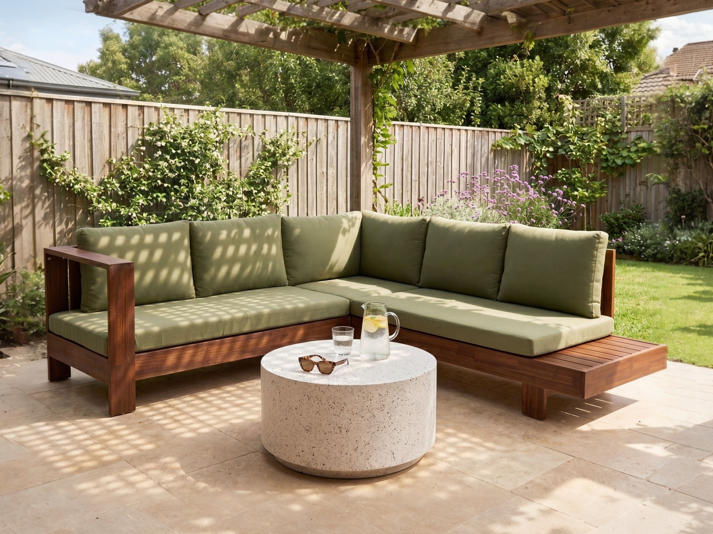 Baštenska sofa Berwyn 2548 (Zelena + Akacija)