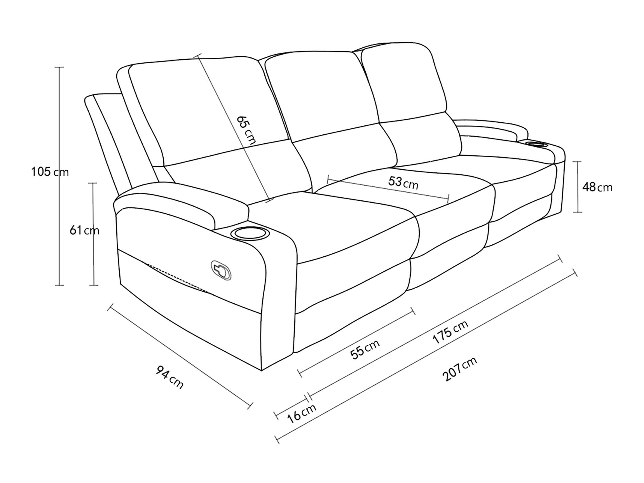 Relaks sofa Denton 1566 (Crno)