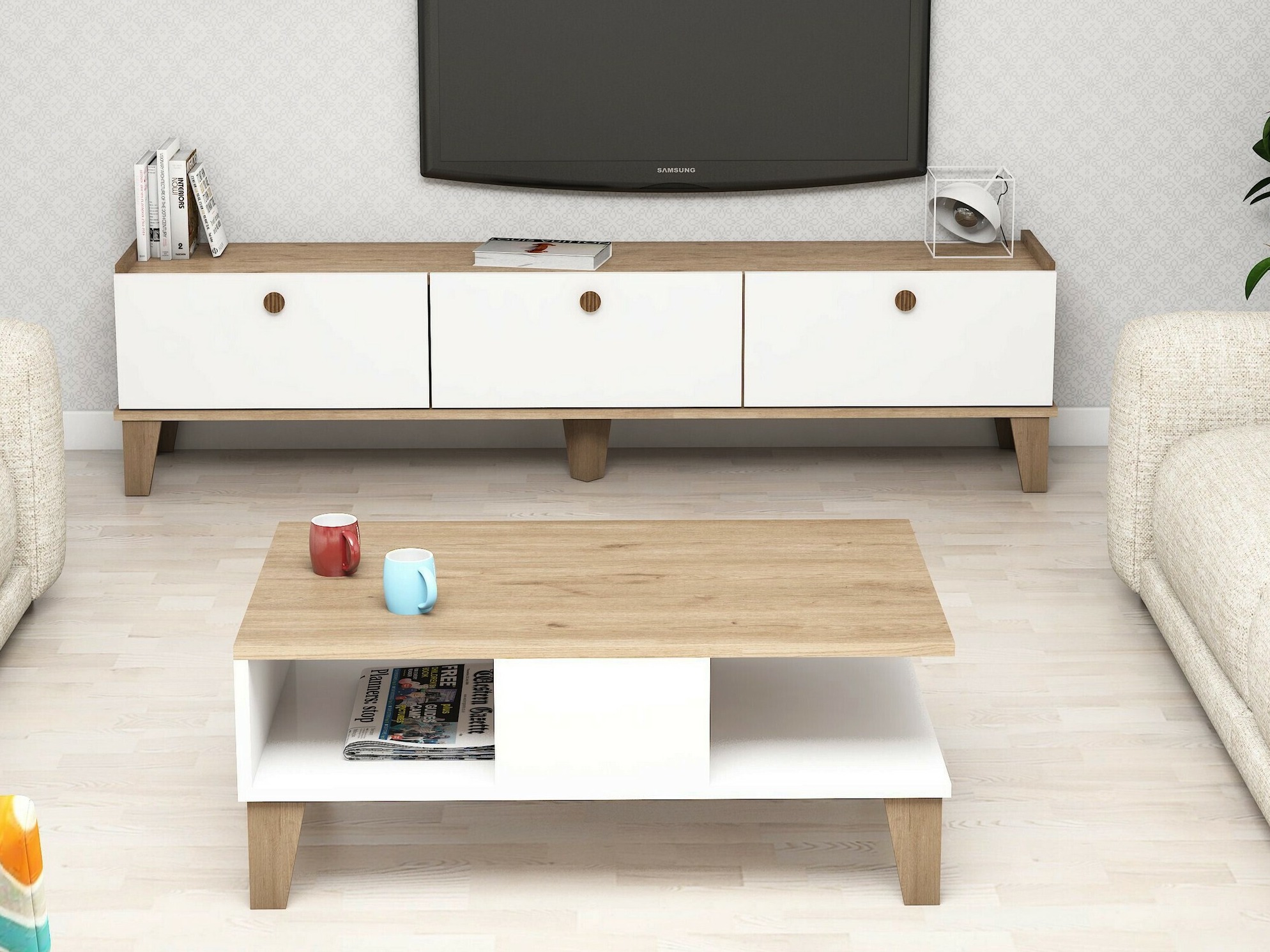 Set za dnevnu sobu Kailua 723 (Hrast + Belo)