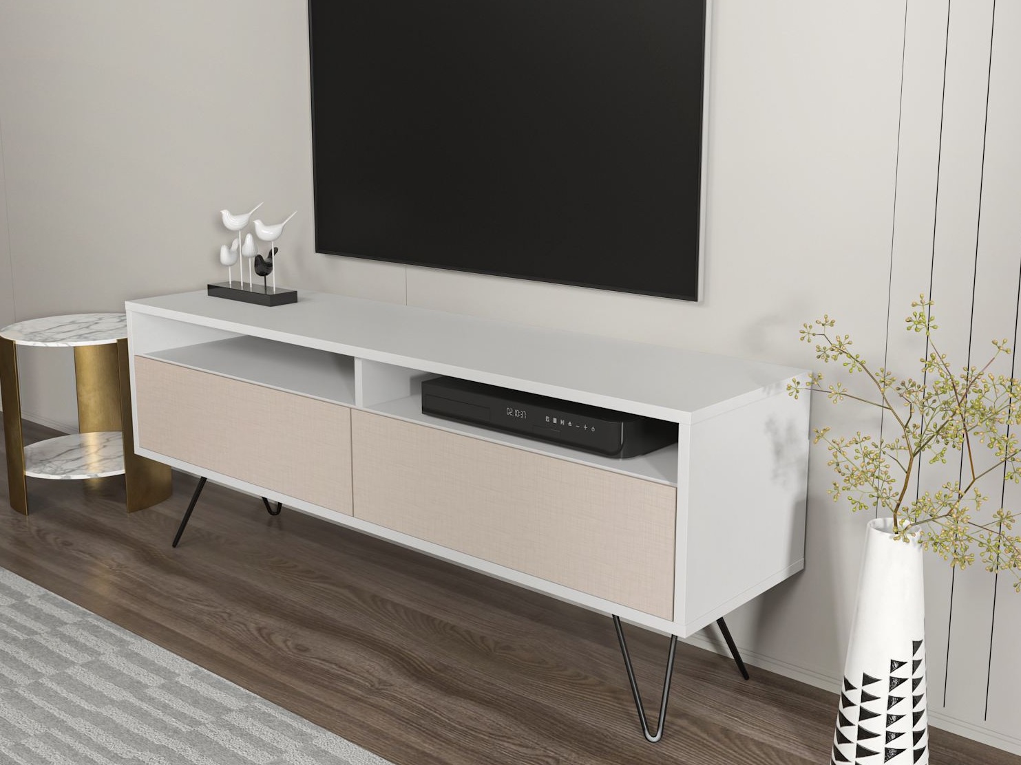 TV komoda Asheboro 215 (Belo + Bež)