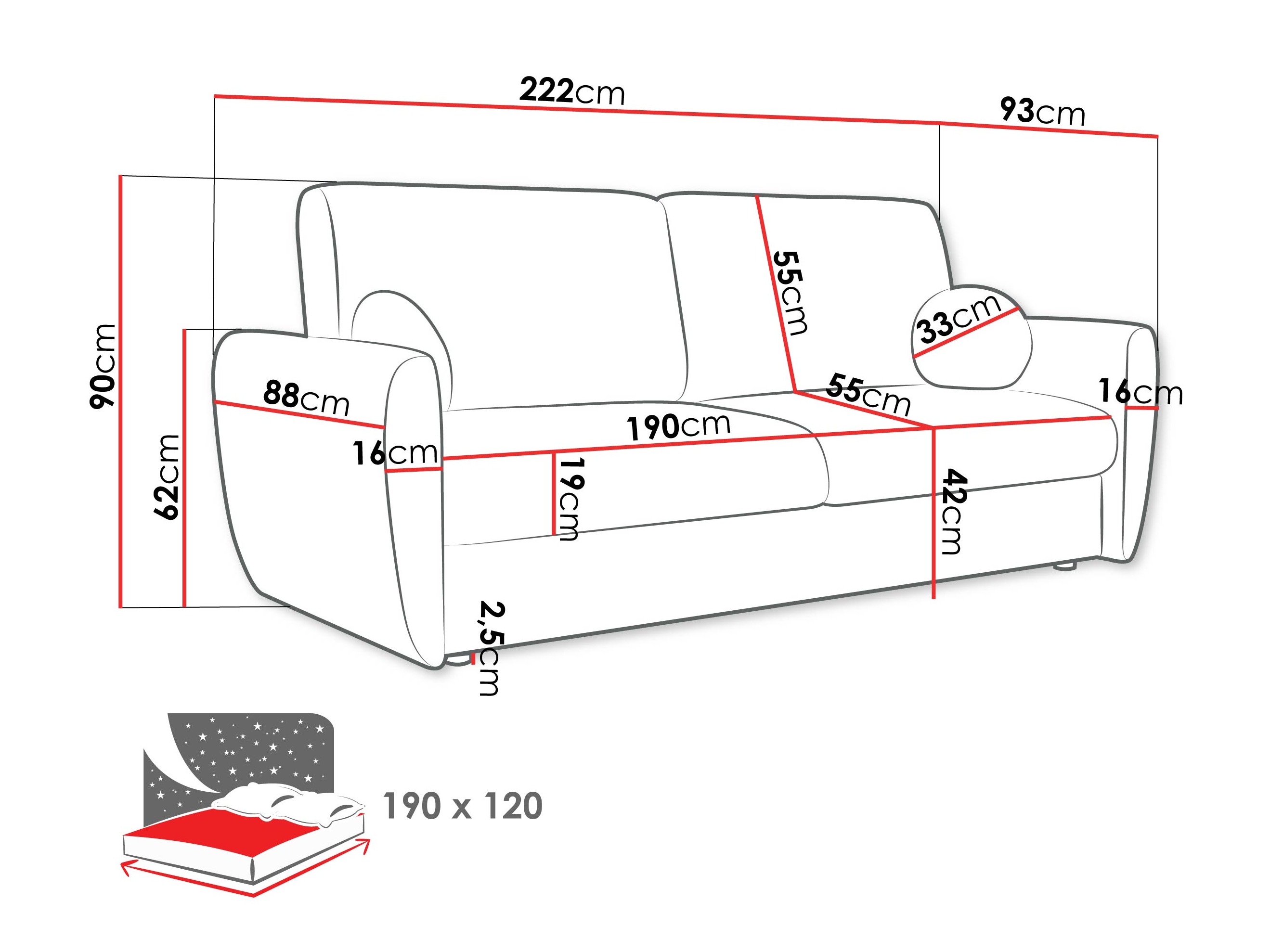 Sofa na razvlačenje Pagis (Taro 01)