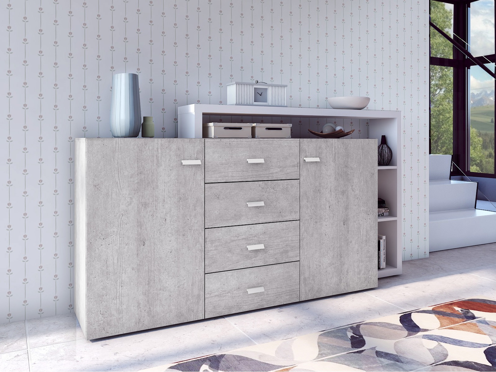 Komoda Lutiva 106 (Belo + Beton)