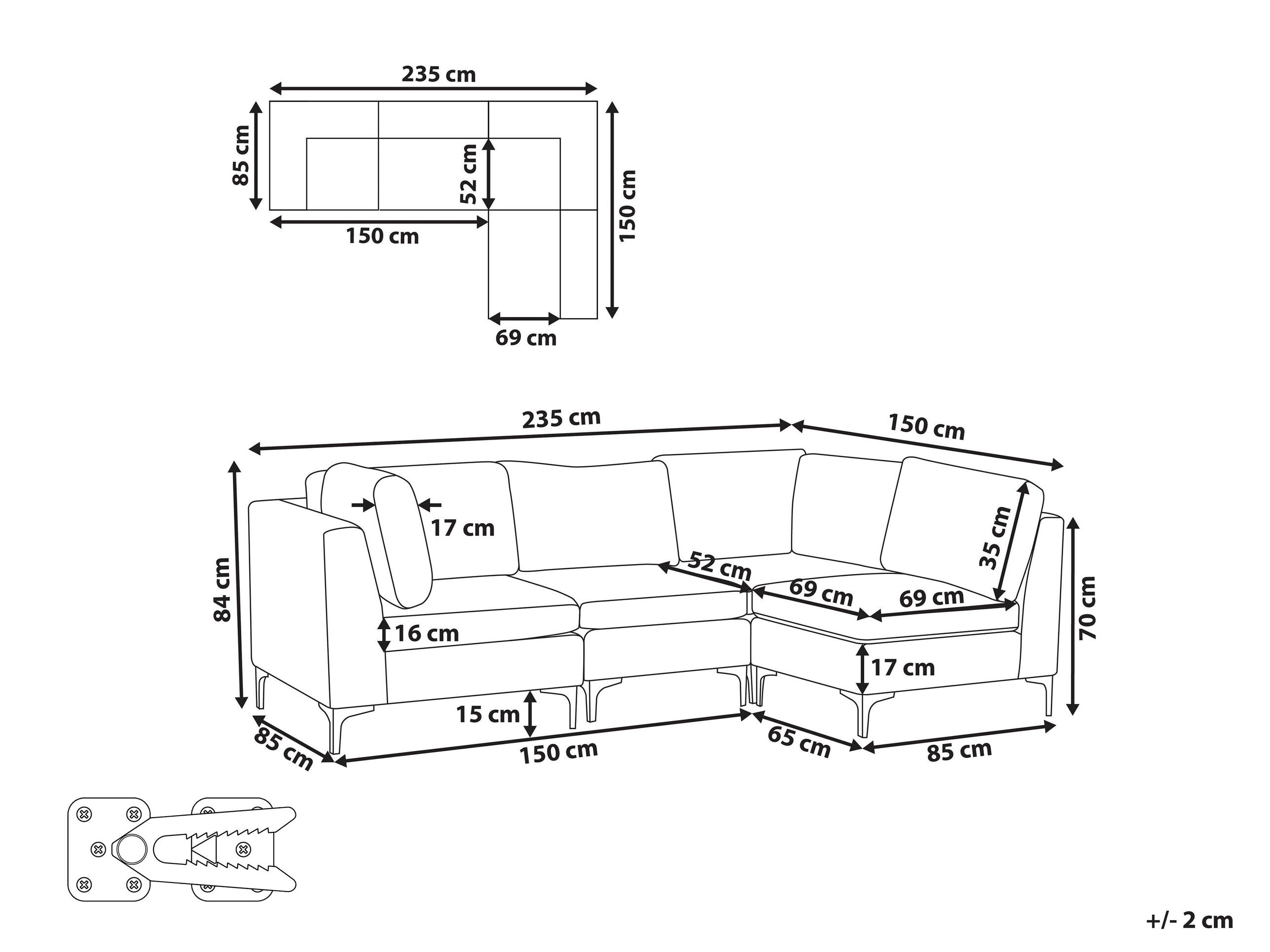 Modularna ugaona garnitura Dorleve 100 (Plava)