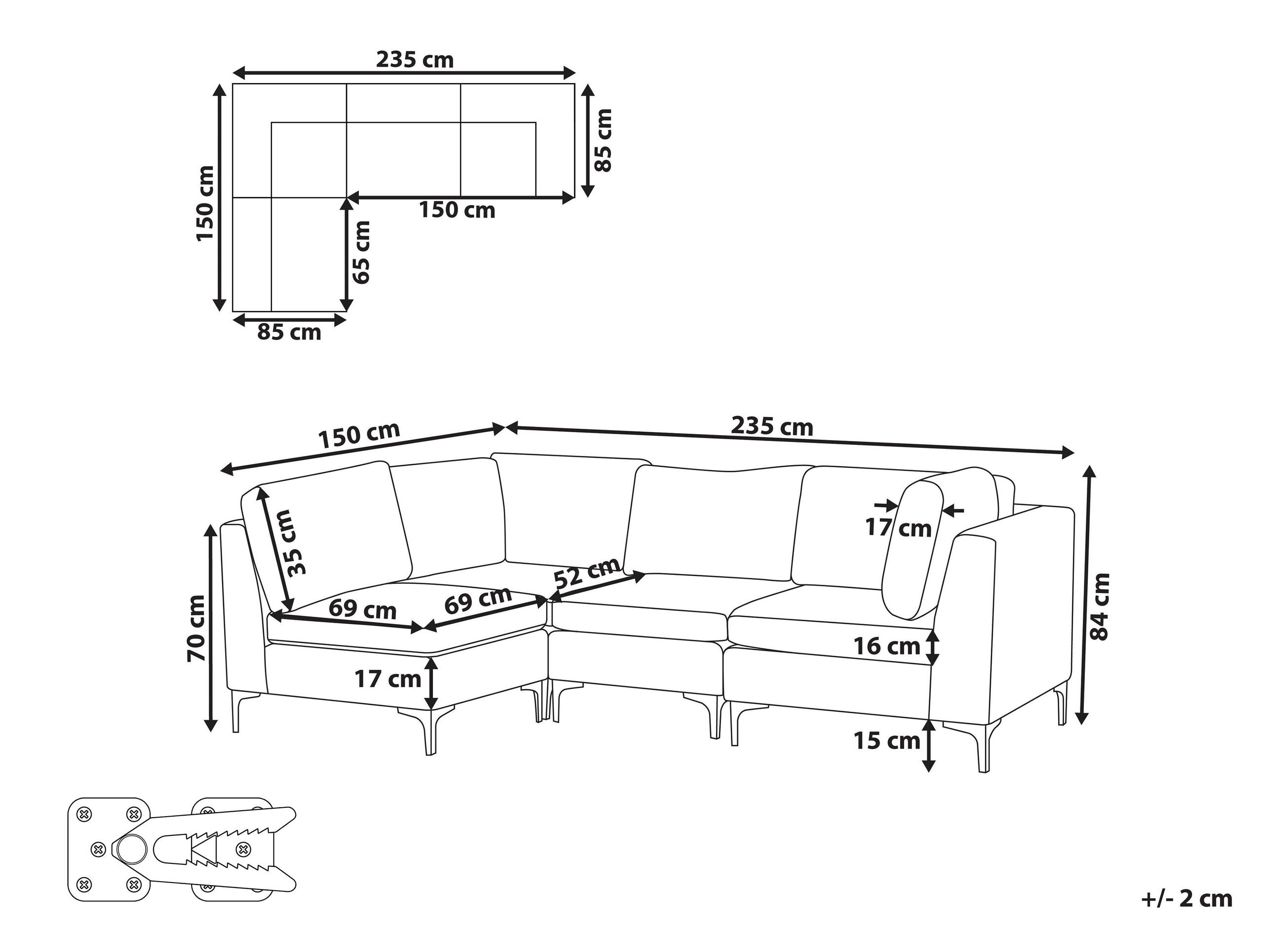 Modularna ugaona garnitura Dorleve 100 (Zelena)