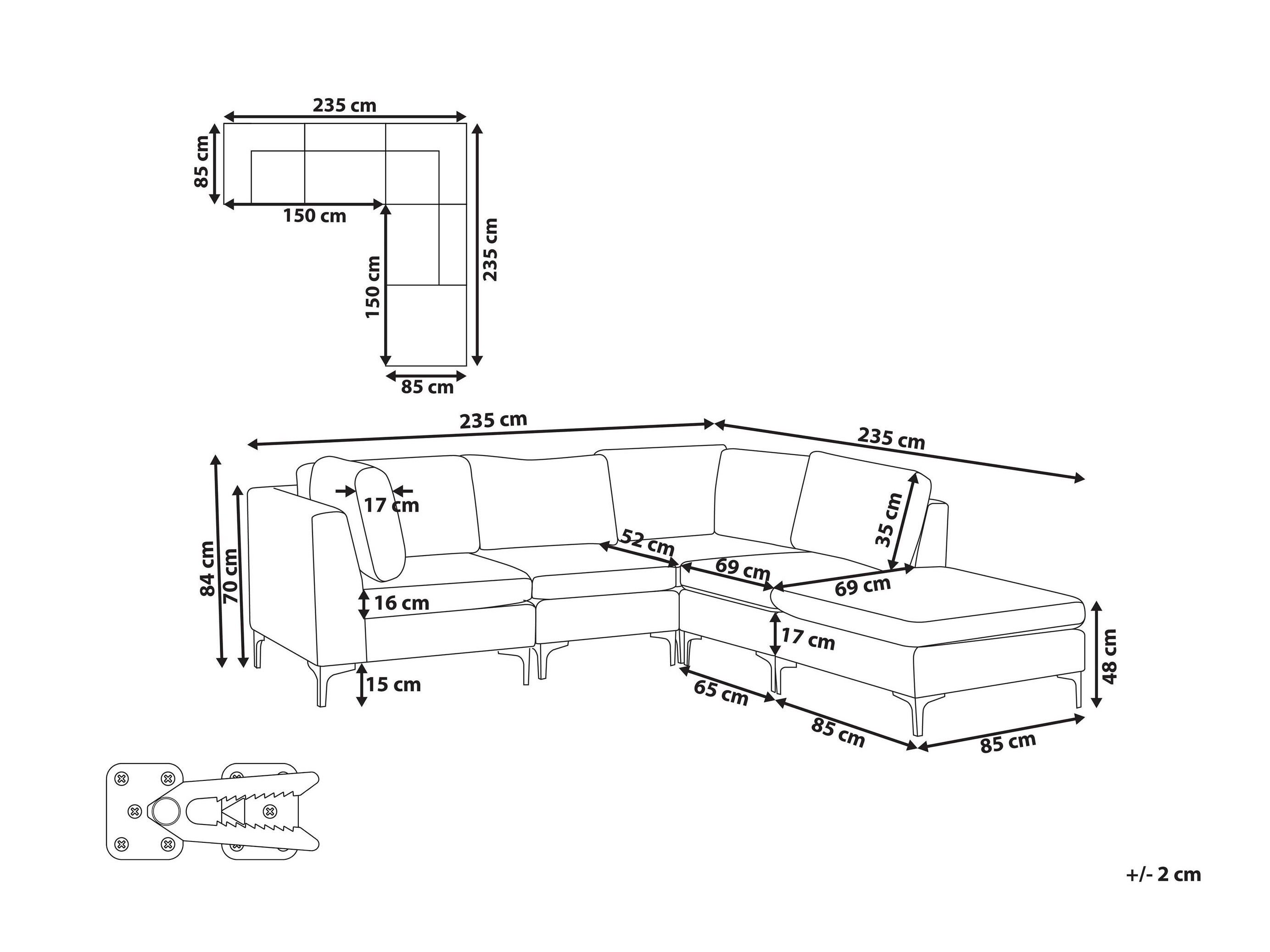 Modularna ugaona garnitura Dorleve 106 (Plava)