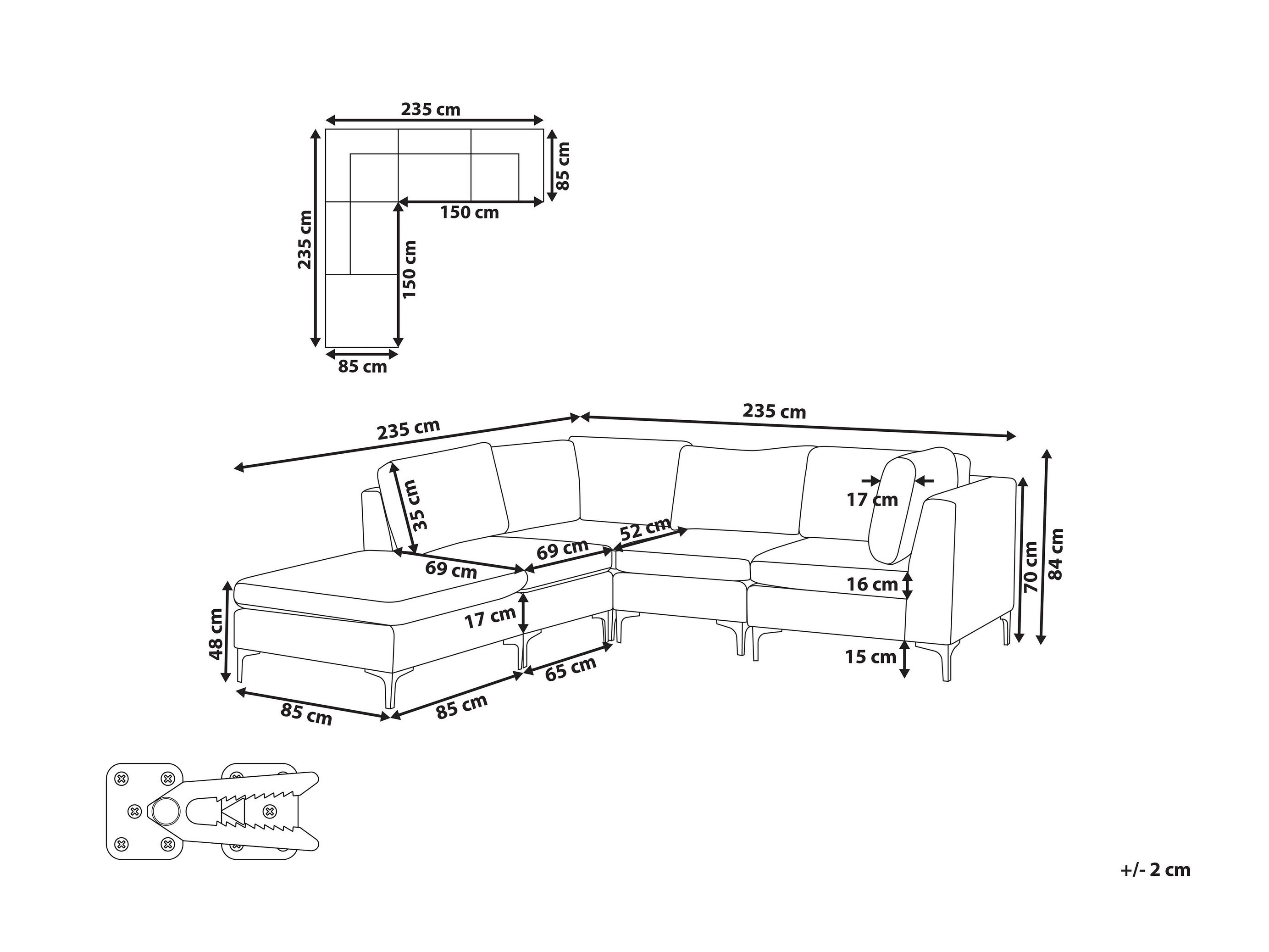 Modularna ugaona garnitura Dorleve 106 (Plava)