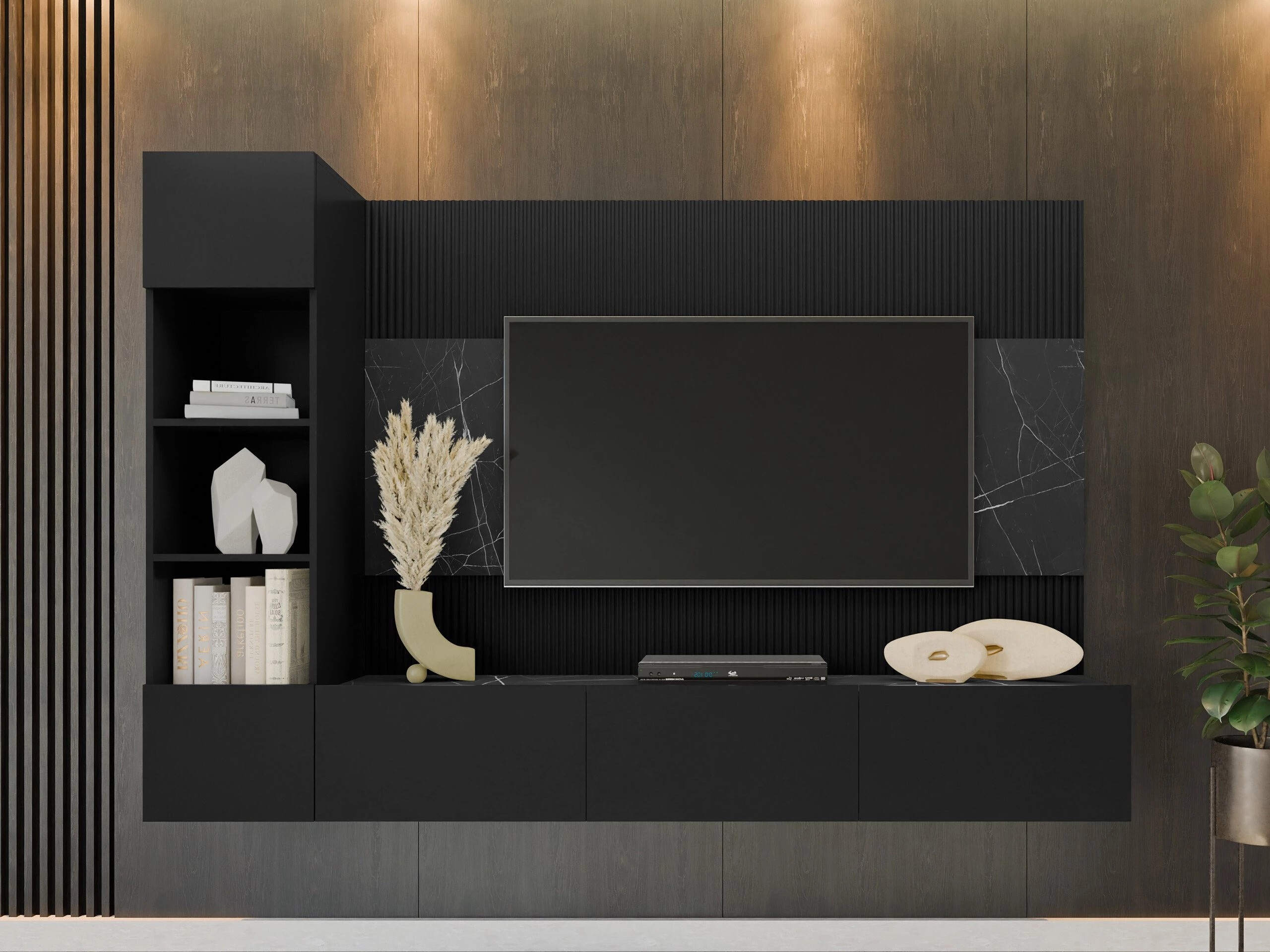 Set za dnevnu sobu Comfivo Salix II (Crno + Crni mermer)