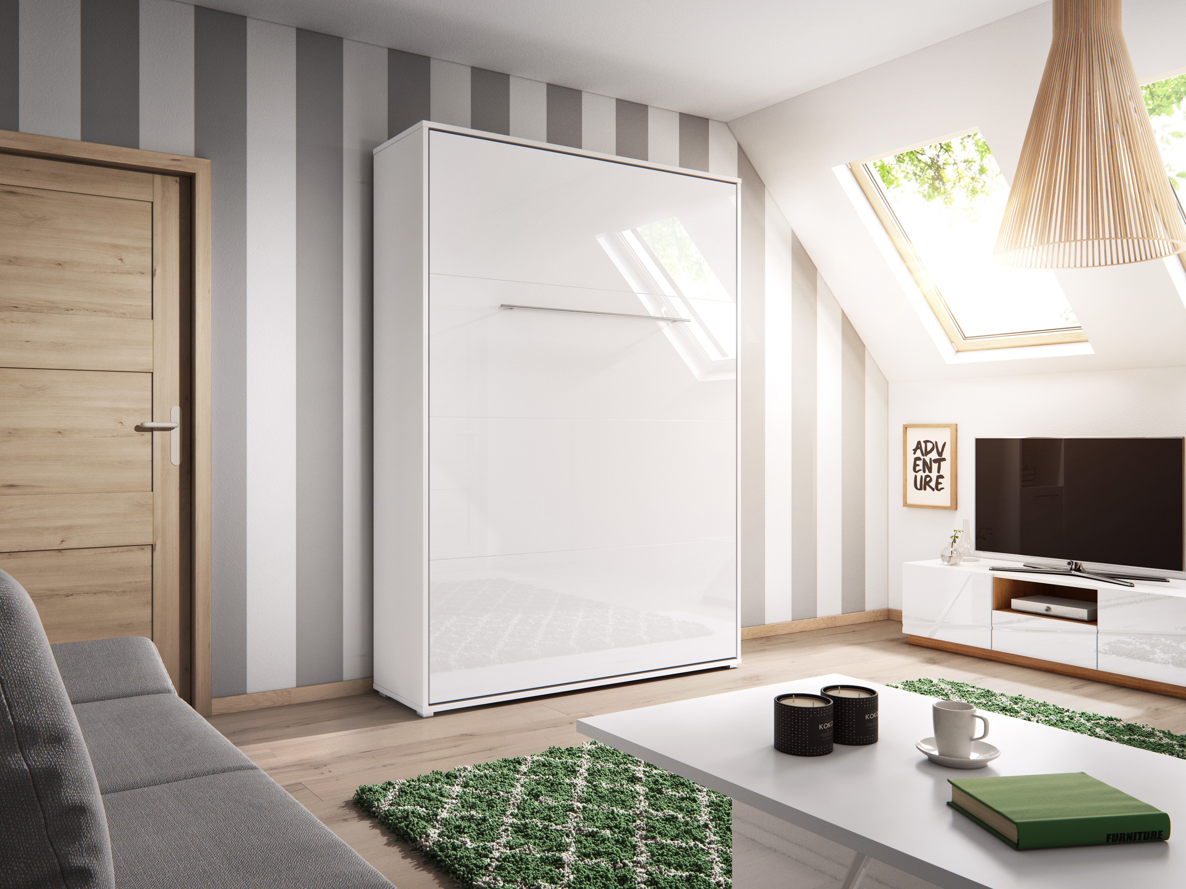 Zidni krevet Concept Pro Lenart III (Belo + Sjajno belo)