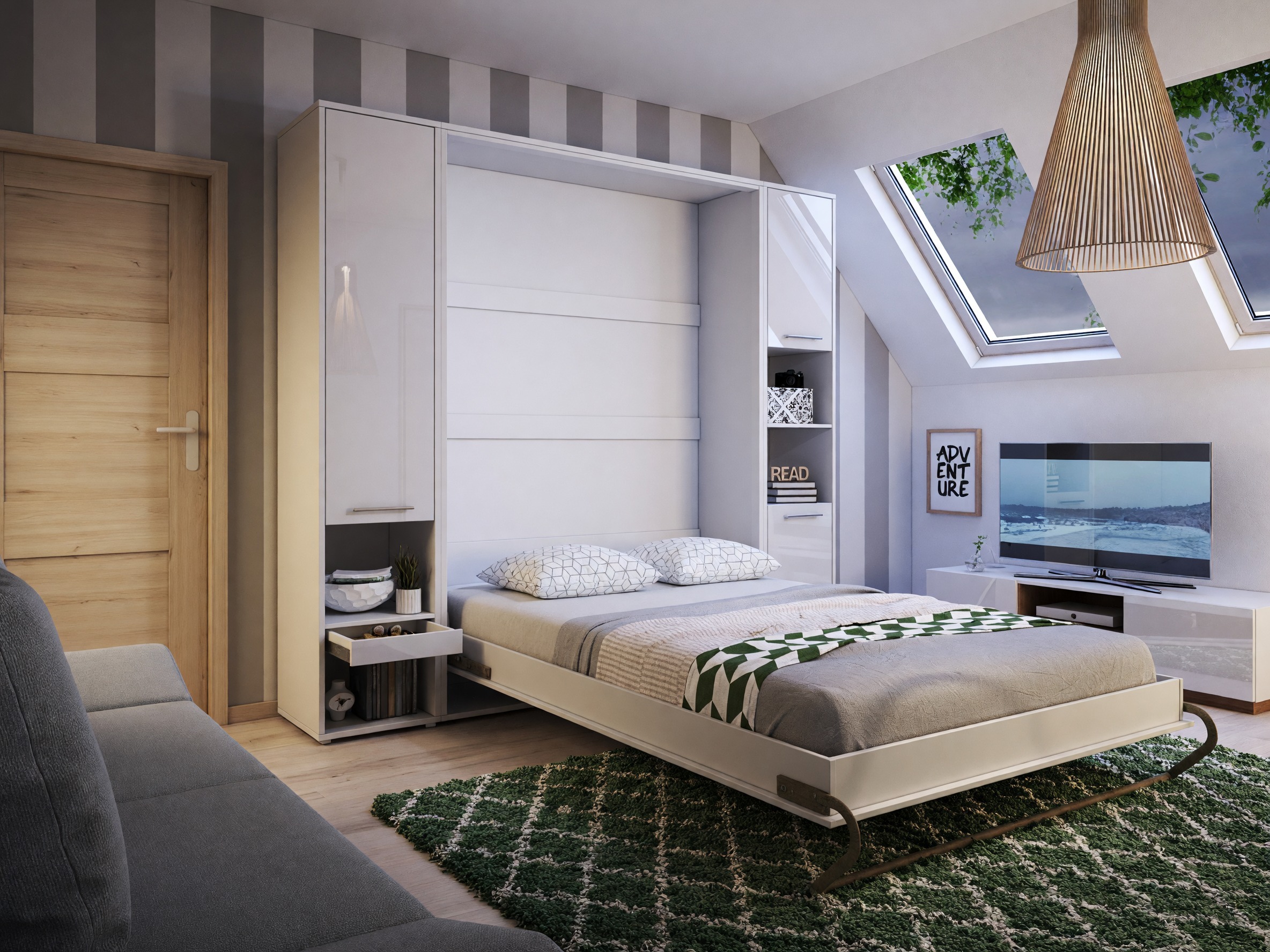 Zidni krevet Concept Pro Lenart III (Belo + Sjajno belo)