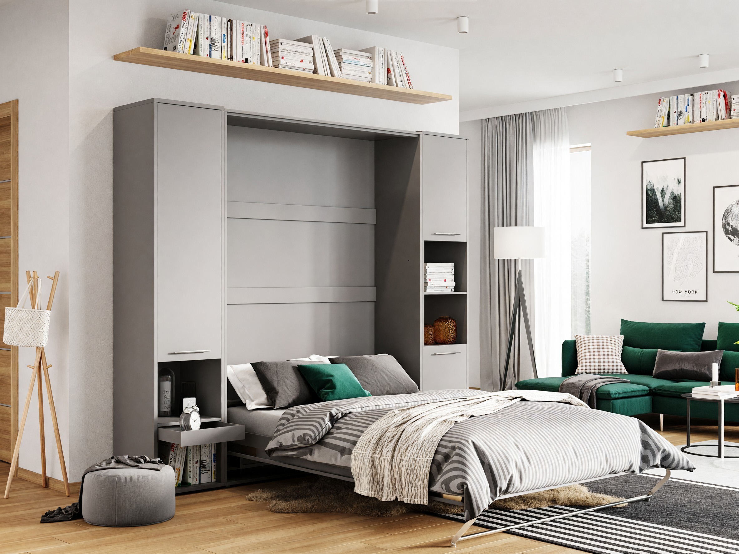 Zidni krevet Concept Pro Lenart III (Sivo)