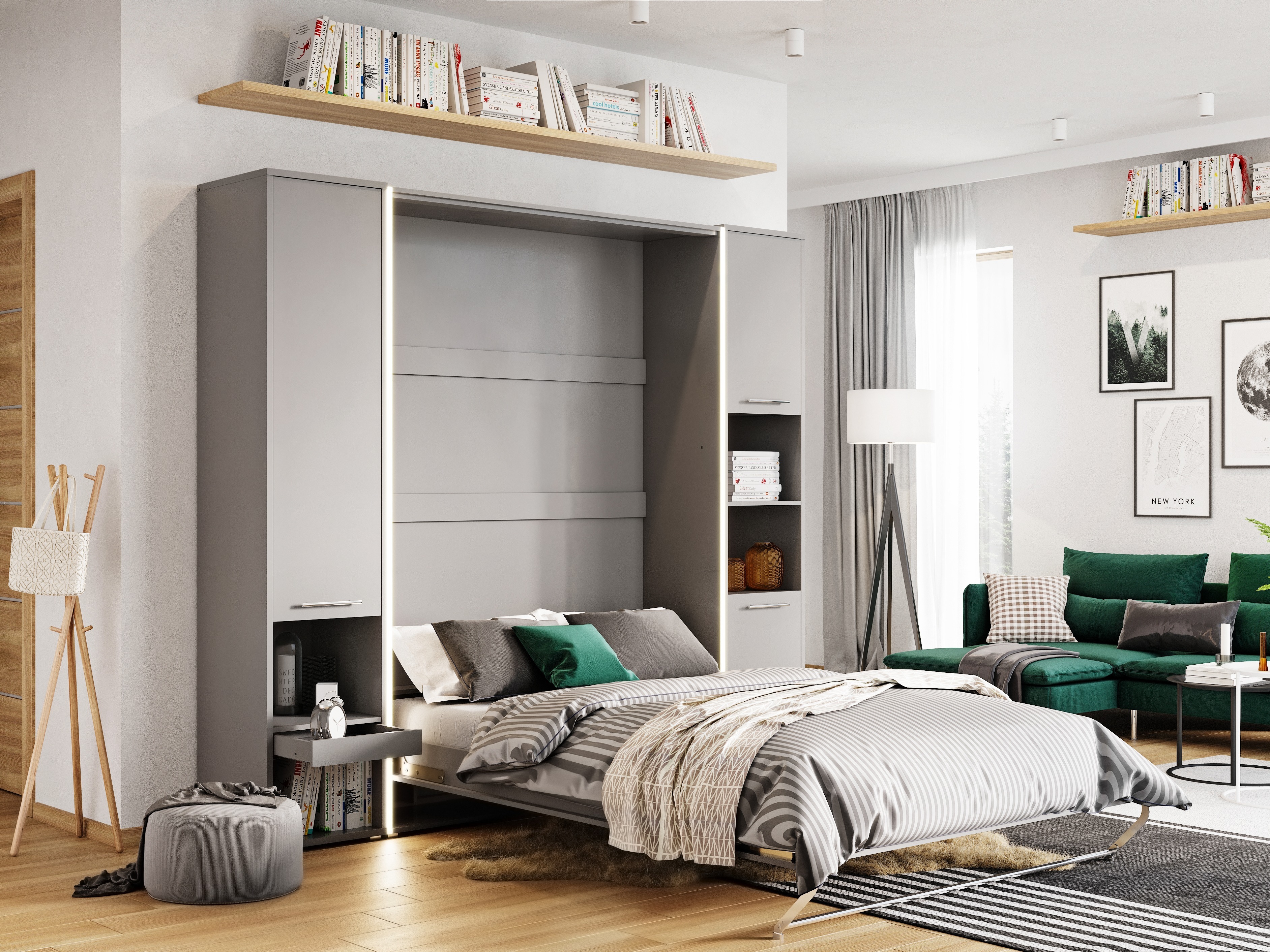 Zidni krevet Concept Pro Lenart III (Sivo)