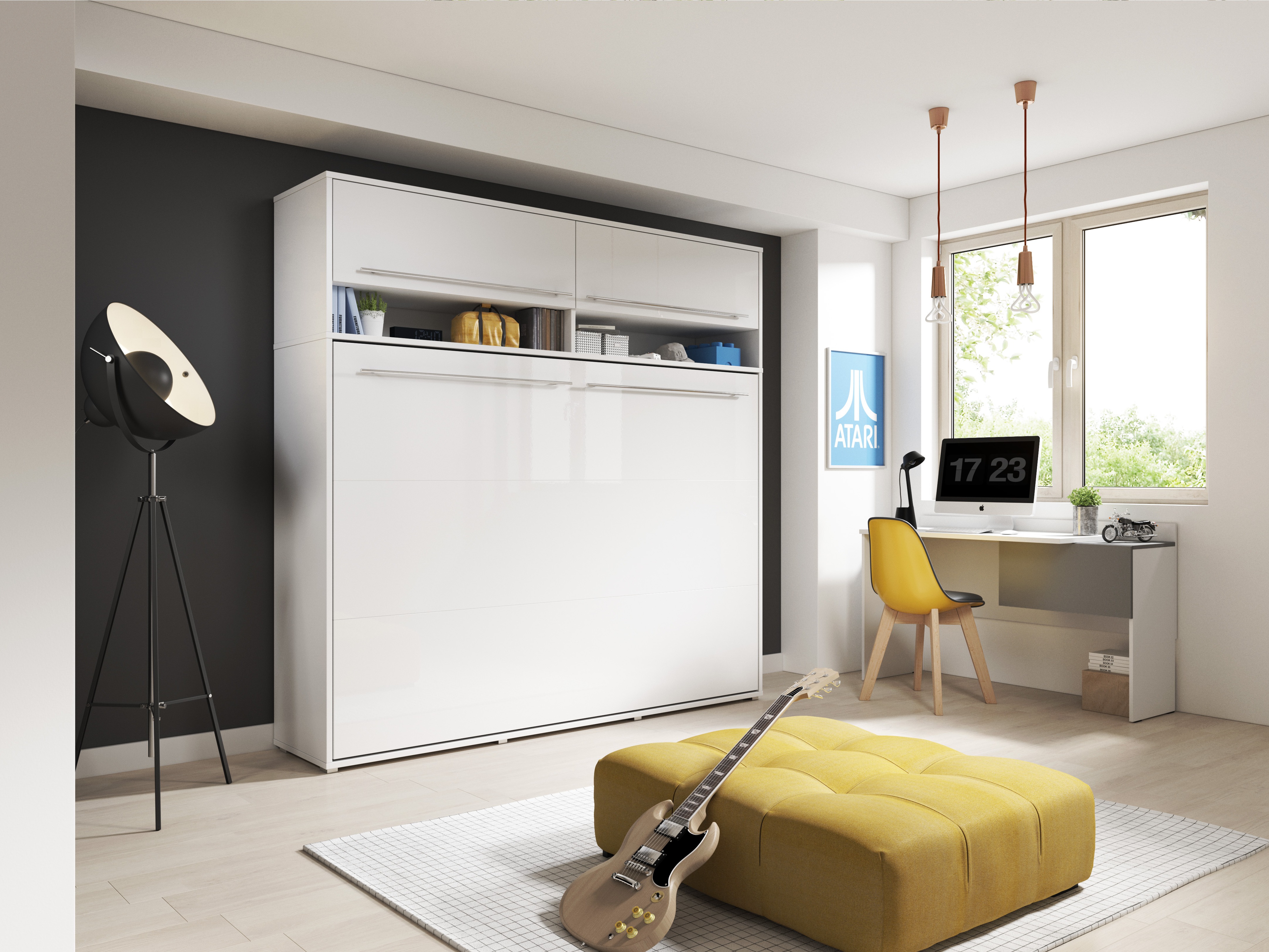 Zidni krevet Concept Pro Lenart IV (Belo + Sjajno belo)