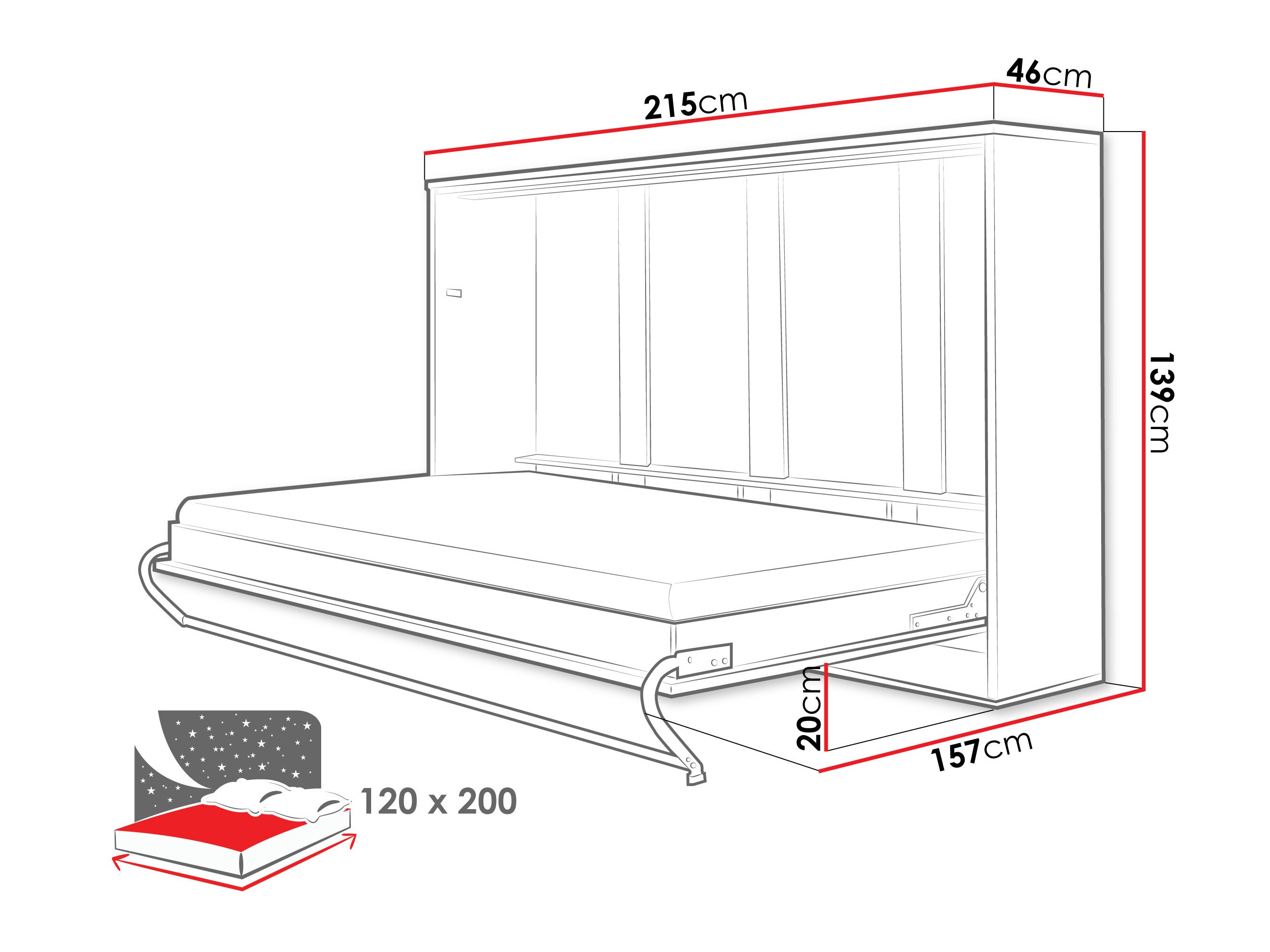 Zidni krevet Concept Pro Lenart IV (Belo)