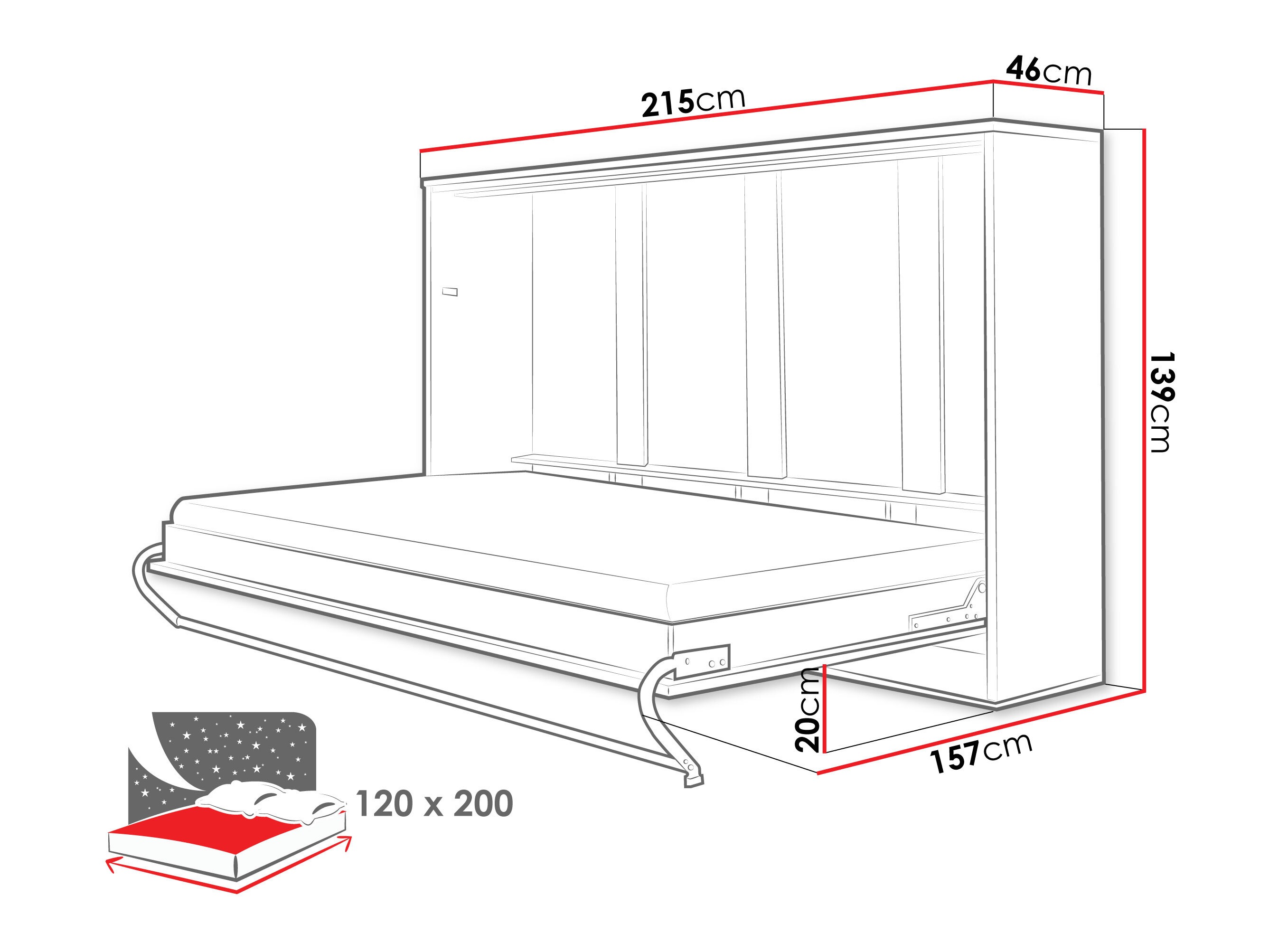 Zidni krevet Concept Pro Lenart IV (Belo)