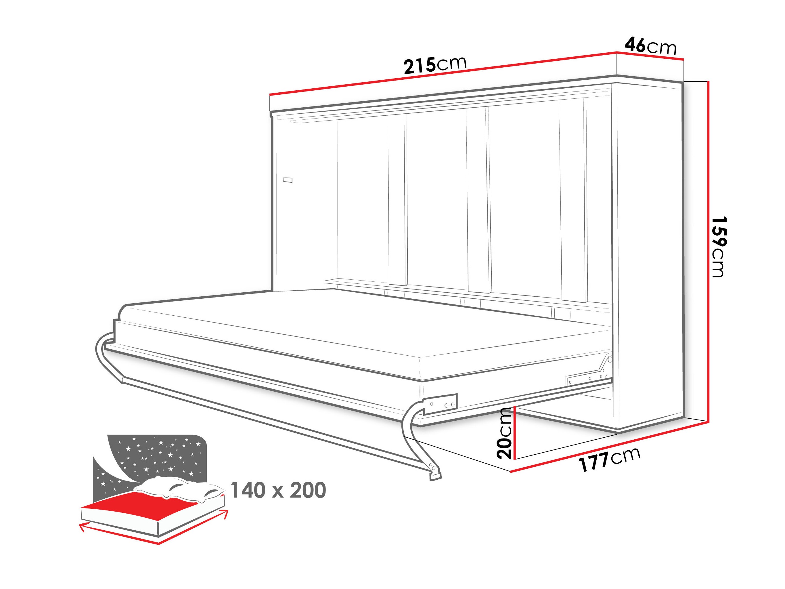 Zidni krevet Concept Pro Lenart IV (Belo)
