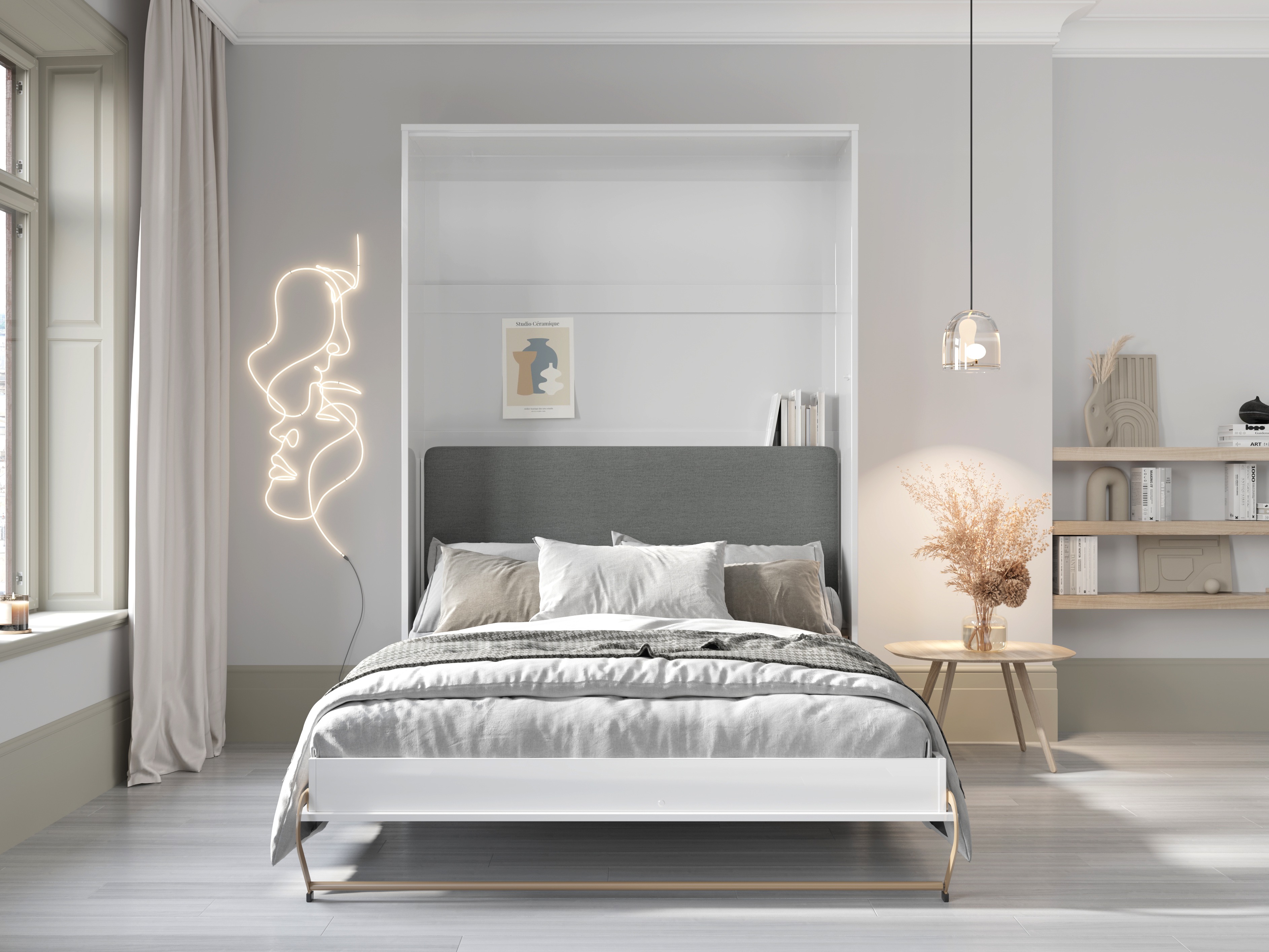 Zidni krevet Concept Pro Lenart VI (Belo + Grafit)
