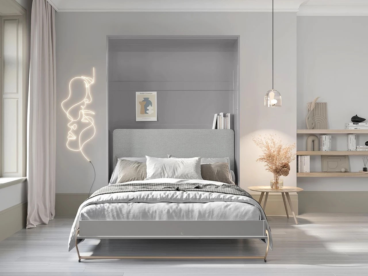 Zidni krevet Concept Pro Lenart VI (Sivo)