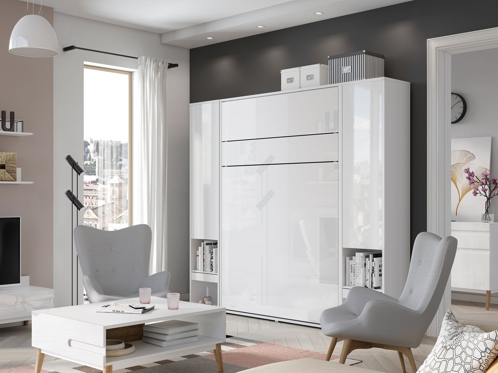 Zidni krevet Concept Lenart (Belo + Sjajno belo)