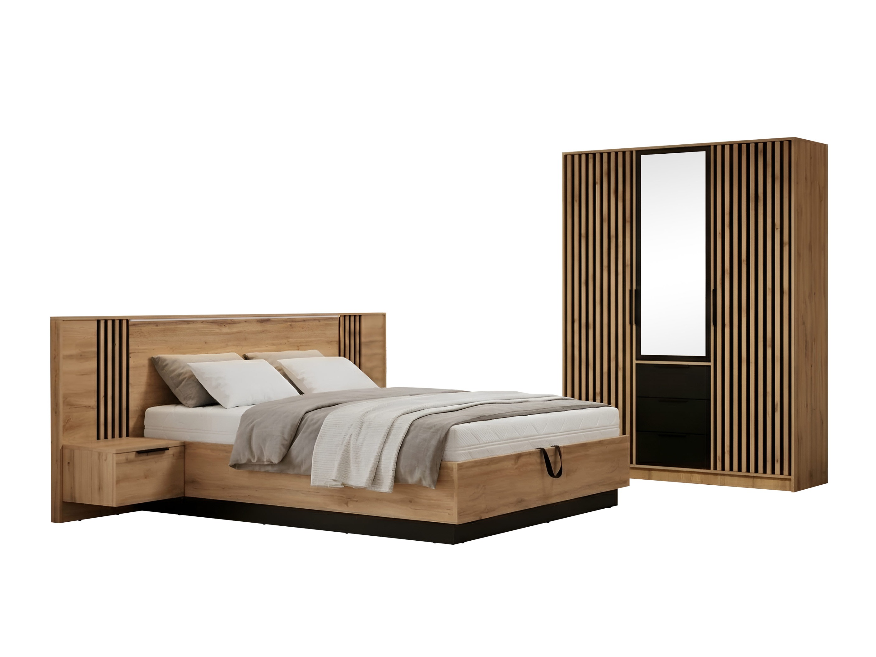 Set spavaća soba Collis (Hrast Votan + Crno)