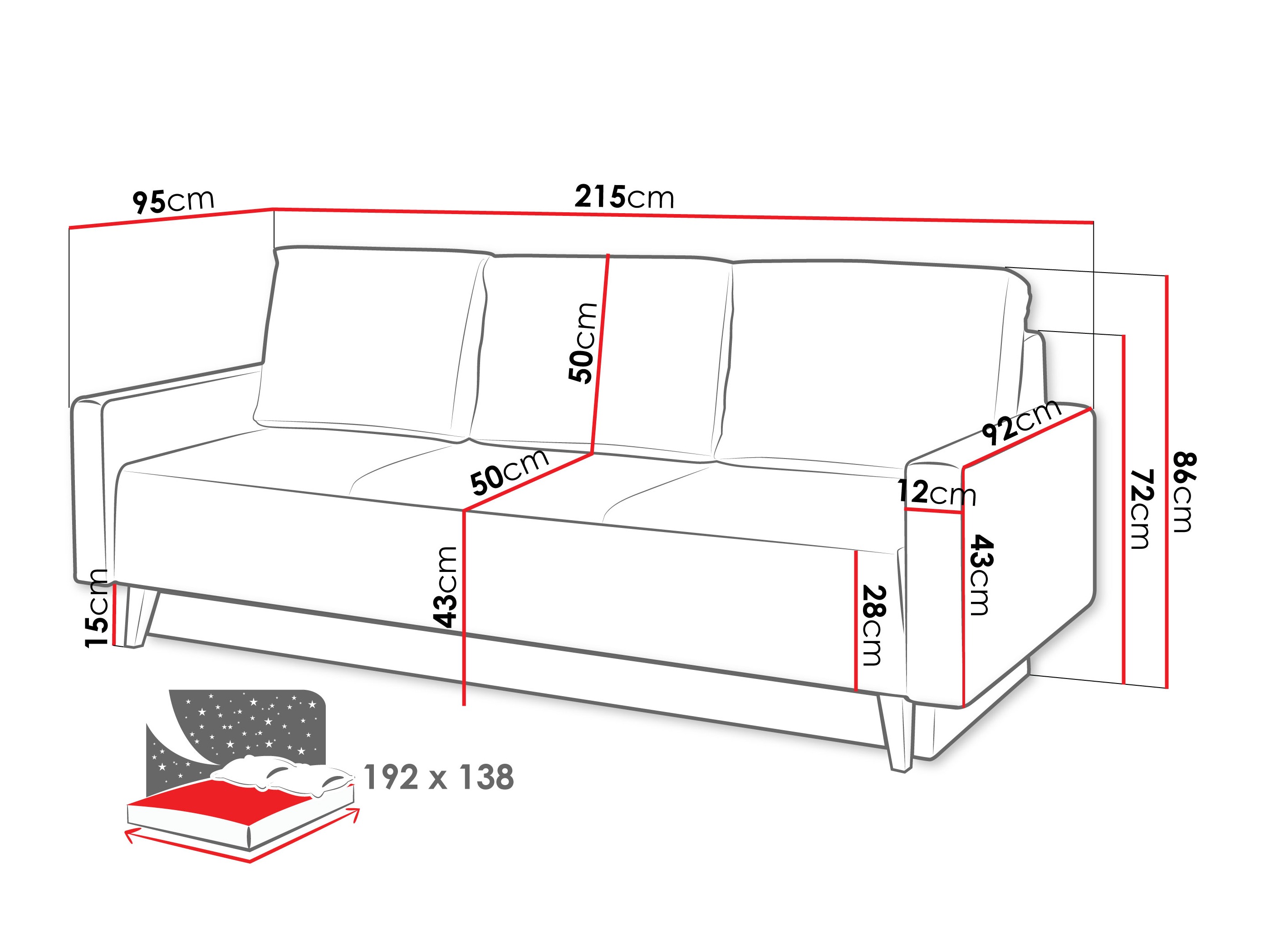 Sofa na razvlačenje Delbene 129 (Verita 88 + Tamni hrast San Remo)