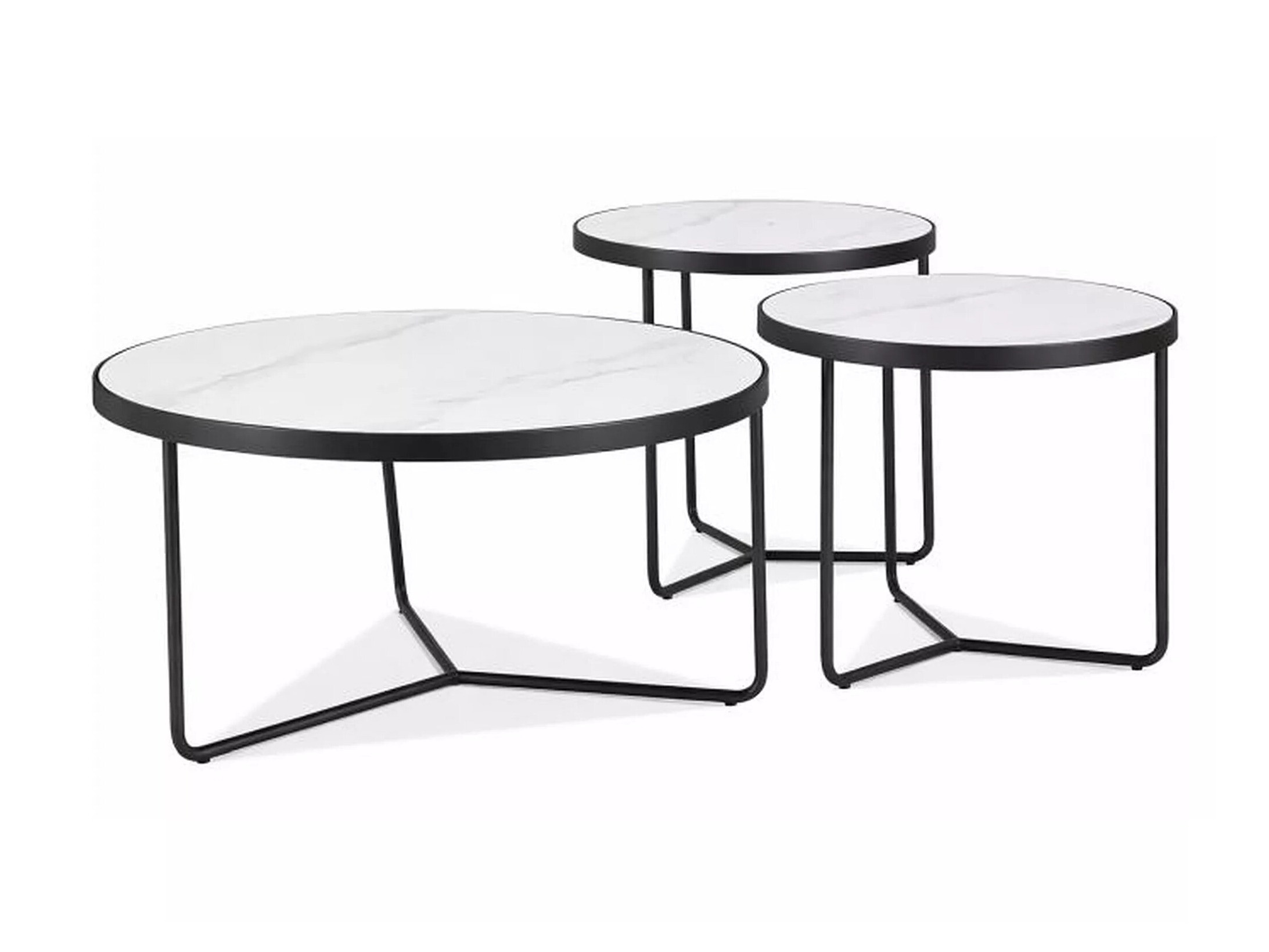 Set stočića za kafu Detroit 570 (Beli mermer + Crno)