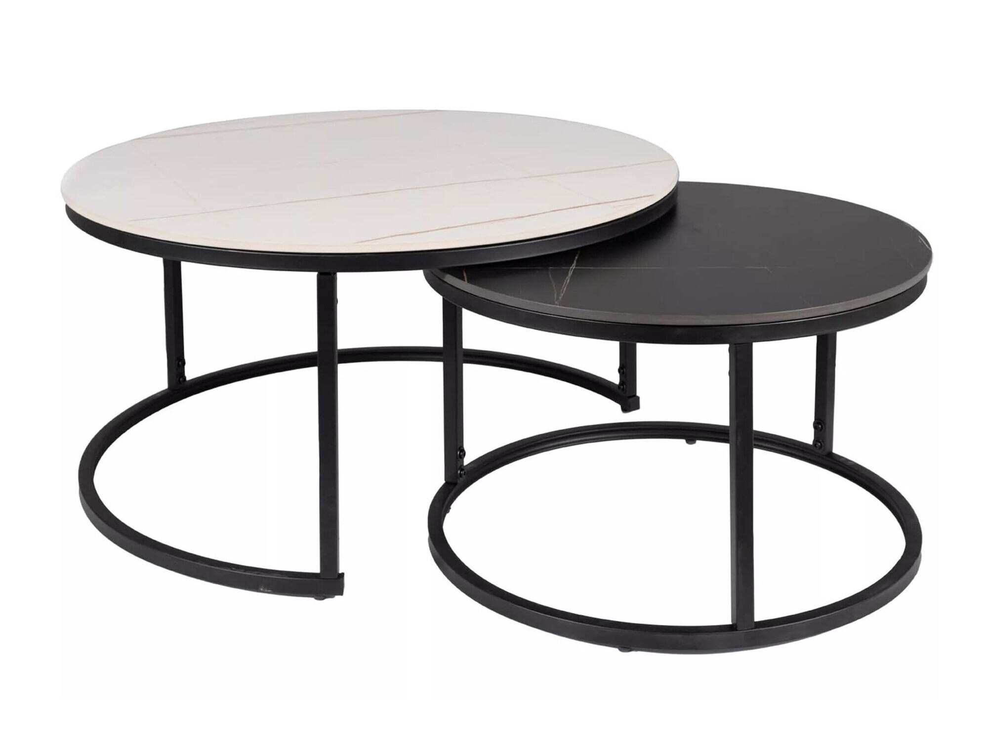 Set stočića za kafu Detroit 607 (Beli mermer + Crni mermer + Crno)